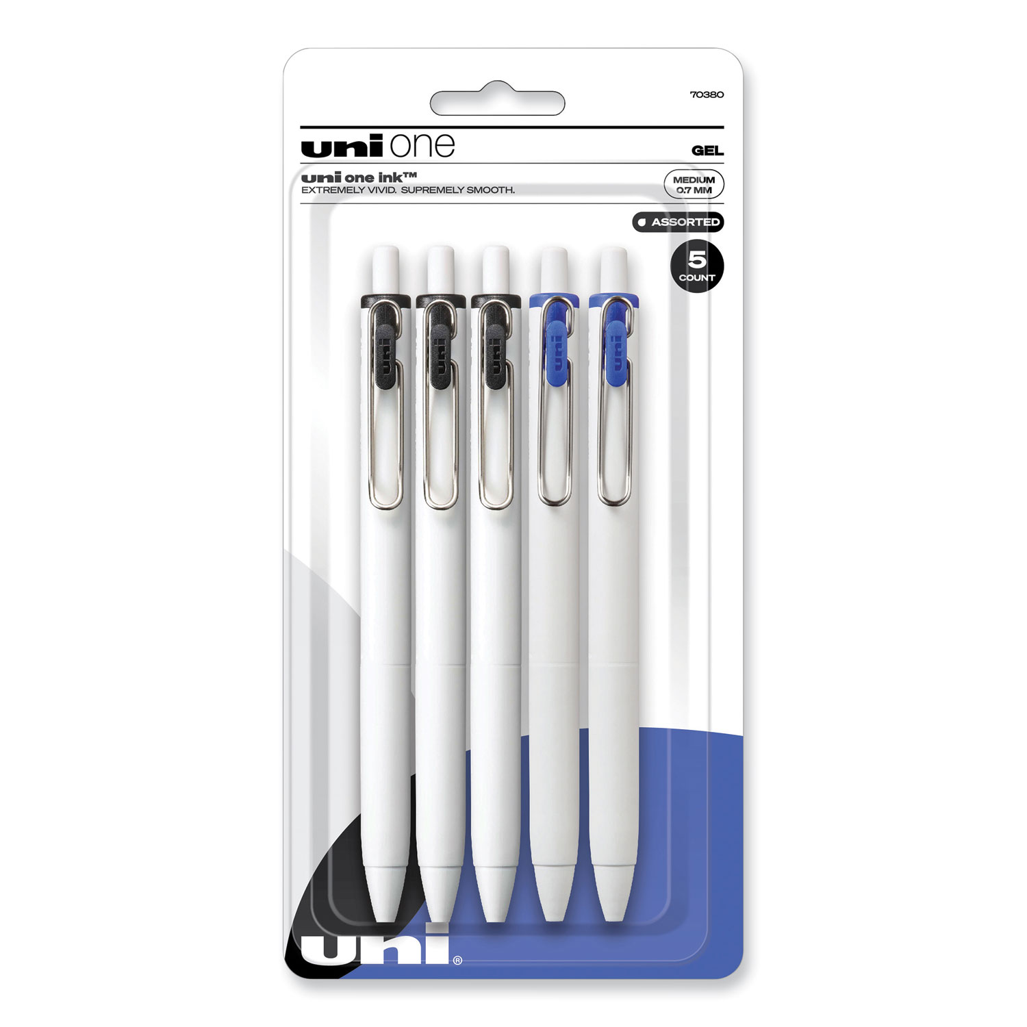 uniONE Gel Pen, Retractable, Medium 0.7 mm, Assorted Business Ink Colors, Assorted Barrel Colors, 5/Pack