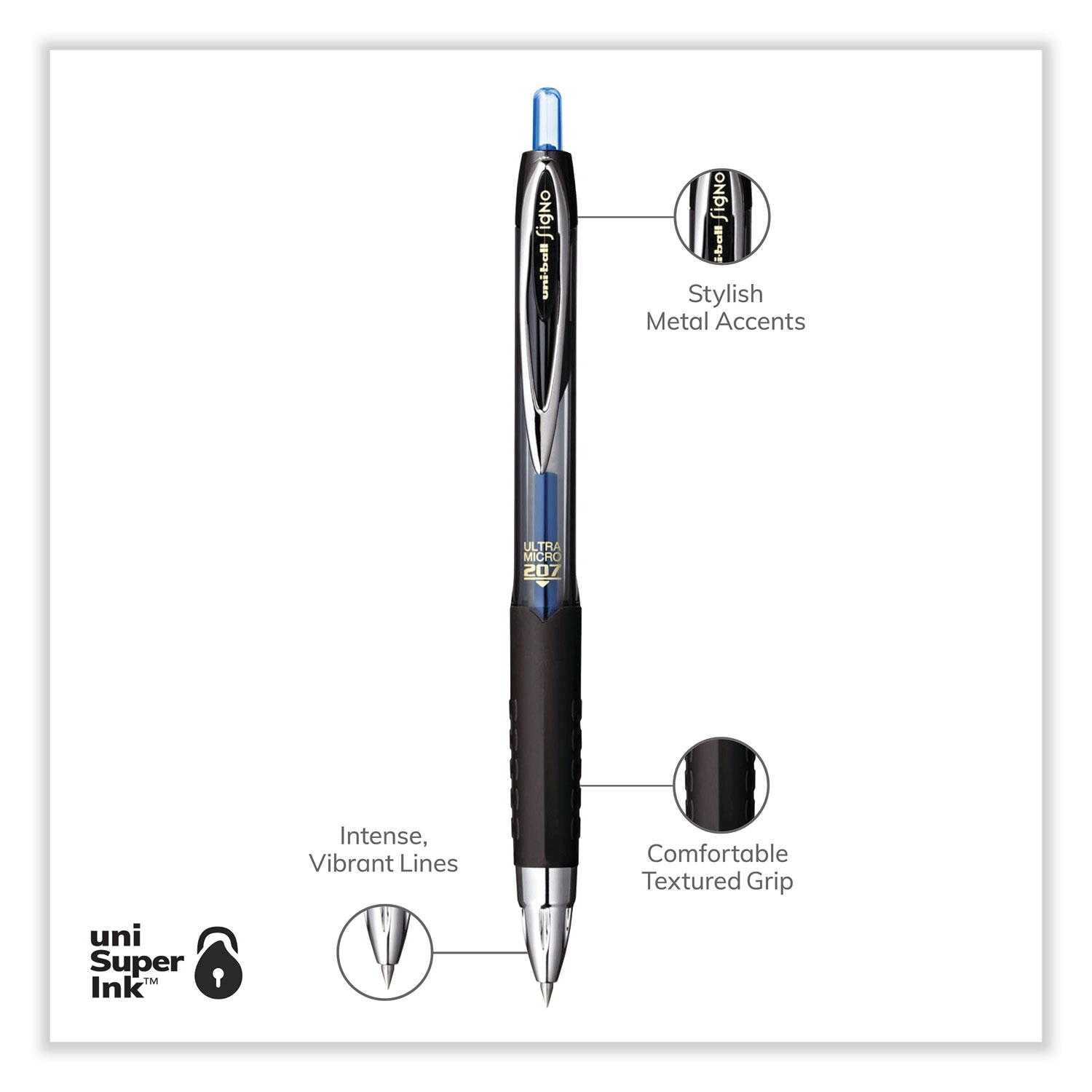 uni-ball 207 Signo Gel Ultra Micro Gel Pen, Retractable, Extra