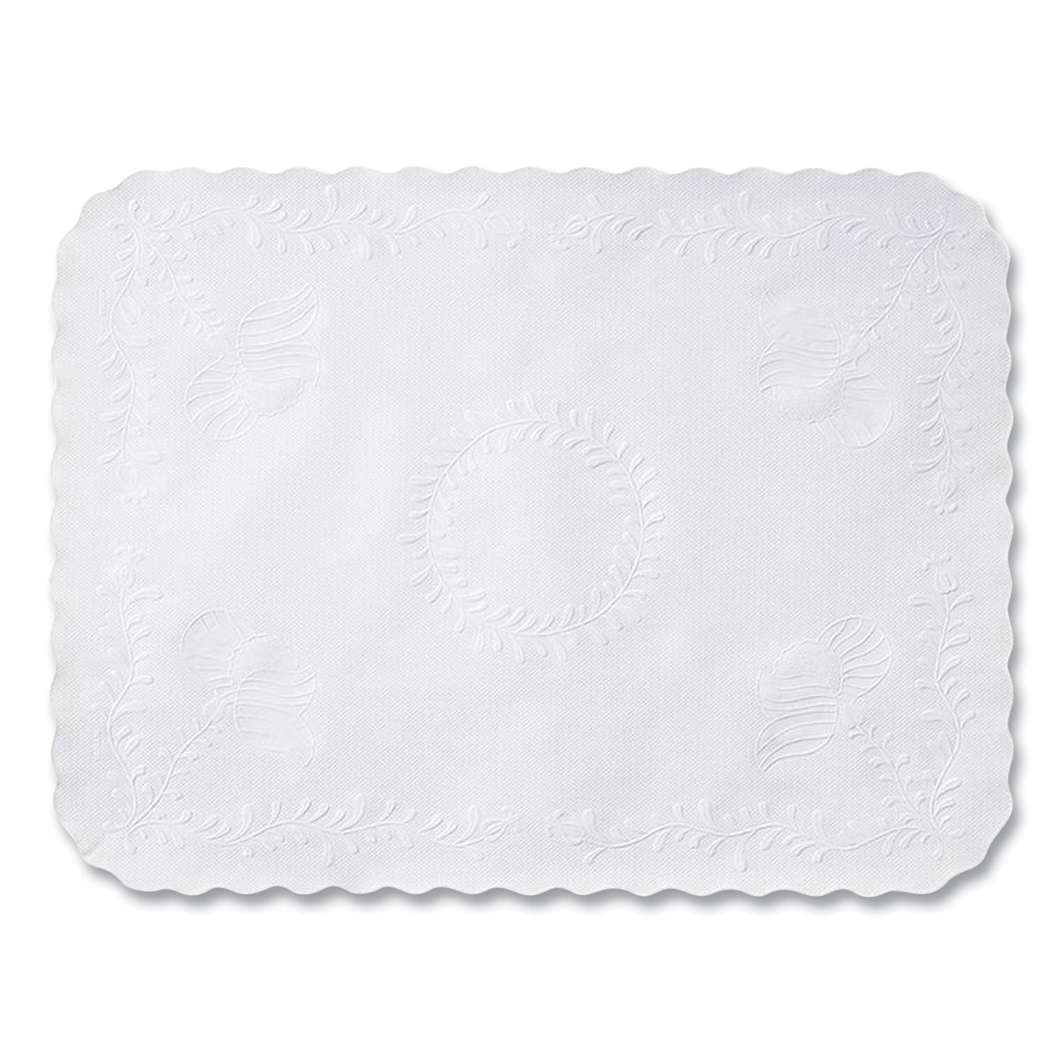 Scalloped Edge Traymat, Anniversary Embossed Surface, 19" x 14", White, 2,000/Carton