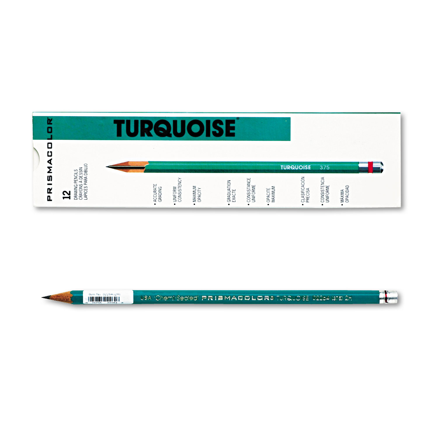  Prismacolor 2264 Turquoise Drawing Pencil, 2 mm, 2H (#4), Black Lead, Turquoise Barrel, Dozen (SAN2264) 