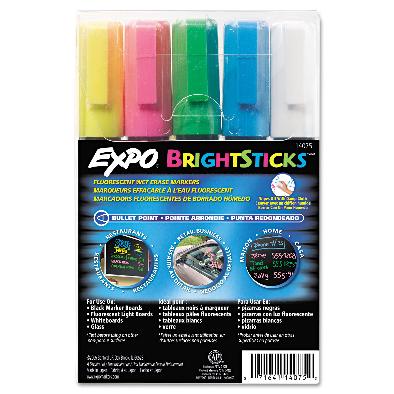 Bright Sticks Wet-Erase Fluorescent Marker Set, Bullet Tip, Assorted