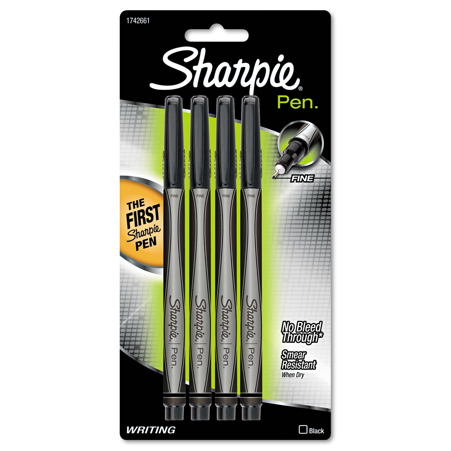  Sharpie 1742661 Water-Resistant Ink Stick Plastic Point Pen, 0.8 mm, Black Ink, Black/Gray Barrel, 4/Pack (SAN1742661) 