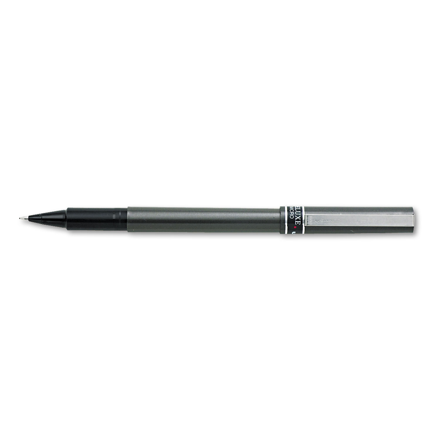  uni-ball 60025 Deluxe Stick Roller Ball Pen, Micro 0.5mm, Black Ink, Metallic Gray Barrel, Dozen (UBC60025) 