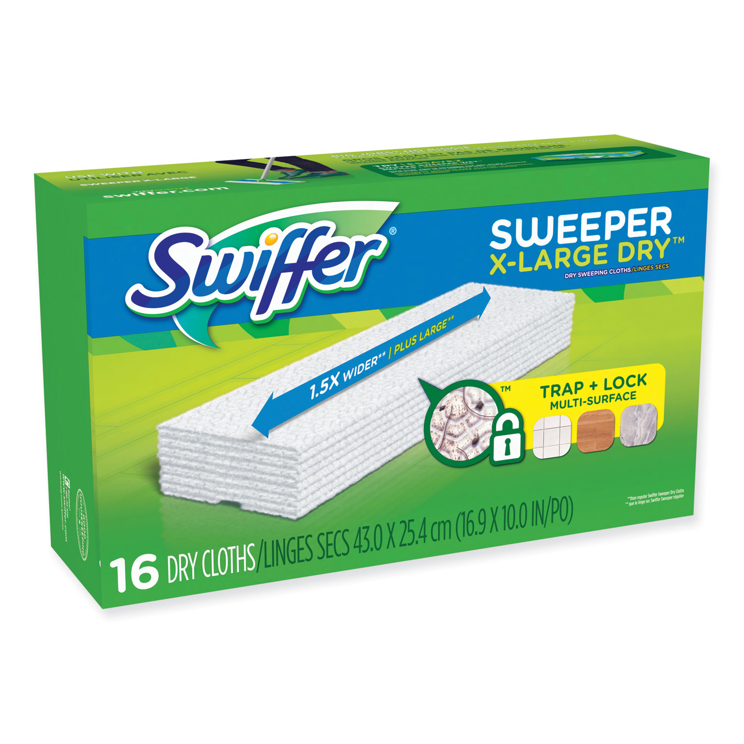 Sweeper XL Dry Refill Cloths, 16.9 x 9.8, White, 16/Box -  mastersupplyonline