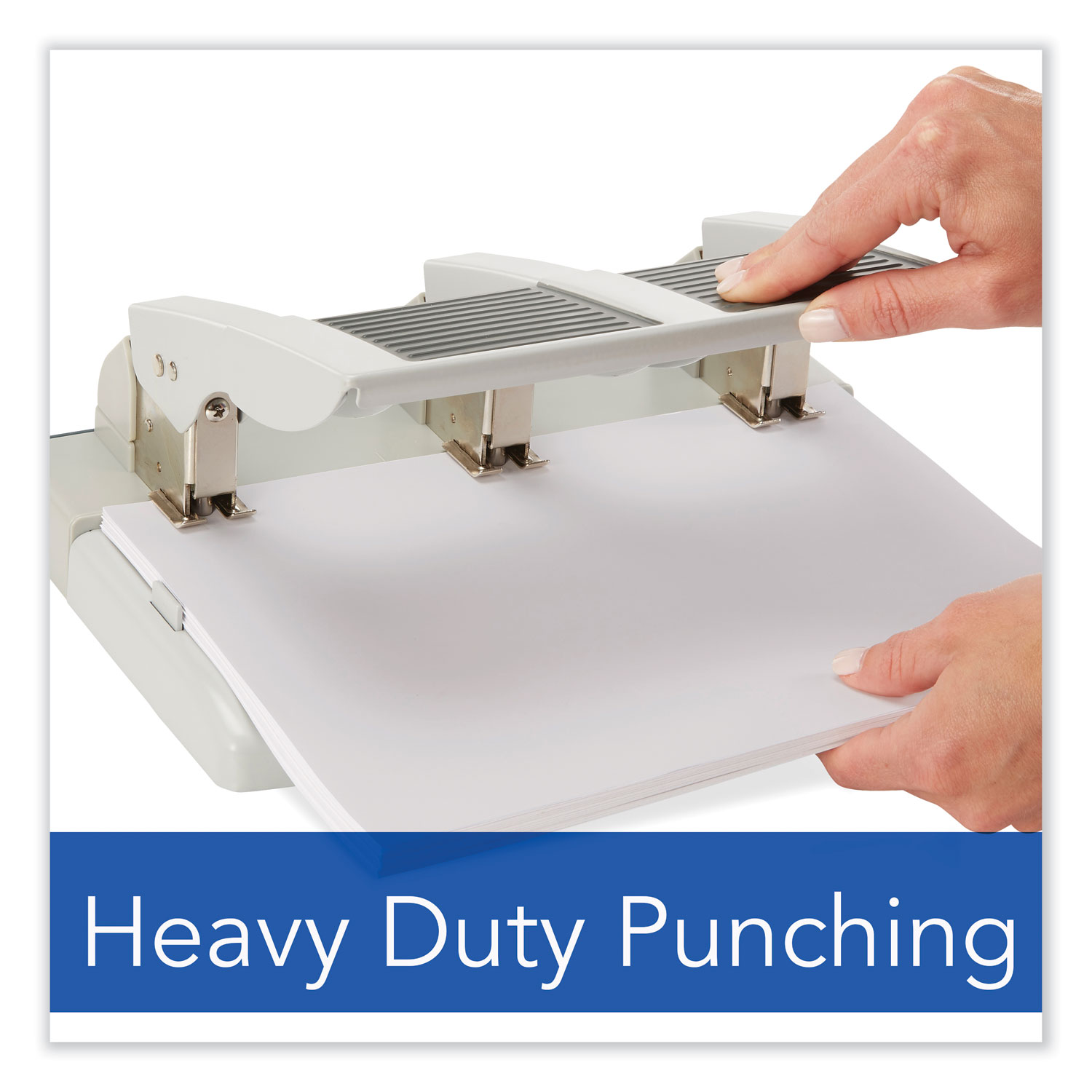 160-Sheet Antimicrobial Protected High-Capacity Adjustable Punch, Two- to  Three-Hole, 9/32 Holes, Putty/Gray