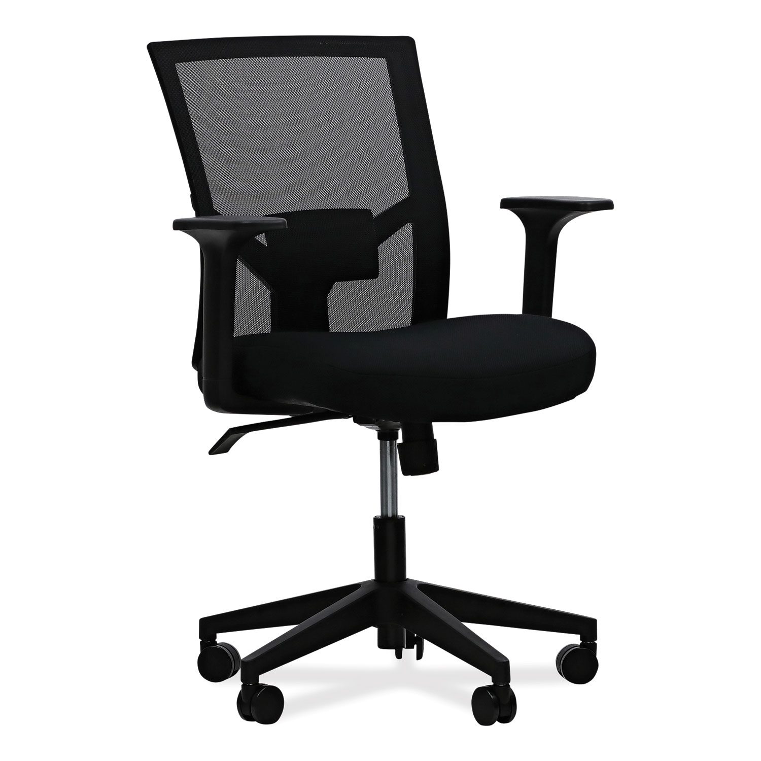 Workspace by Alera® Mesh Back Fabric Task Chair, Supports Up to 275 lb, 17.32 to 21.1 Seat Height, Black Seat, Black Back