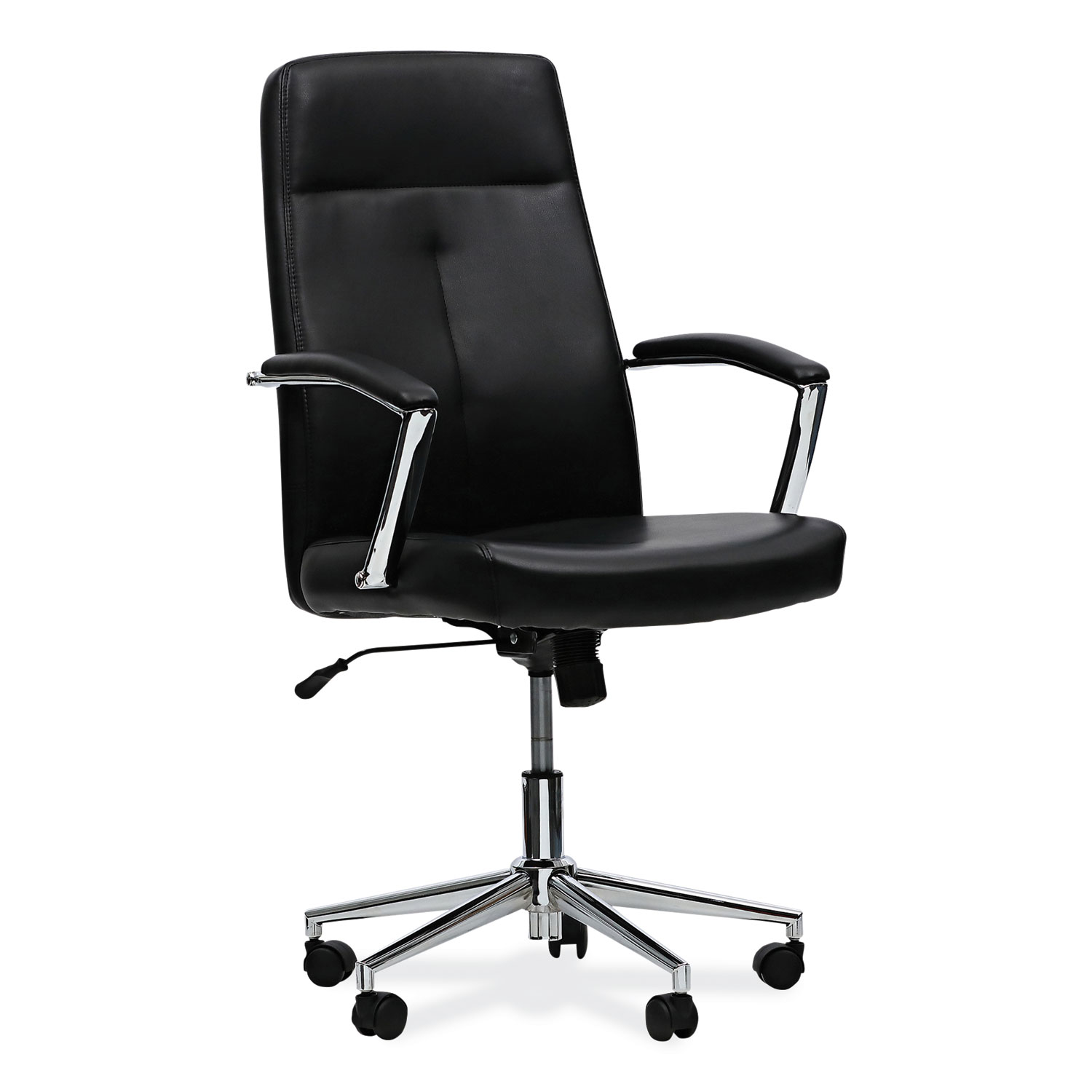 Leather Task Chair, Supports Up to 275 lb, 18.19″ to 21.93″ Seat Height, Black Seat, Black Back