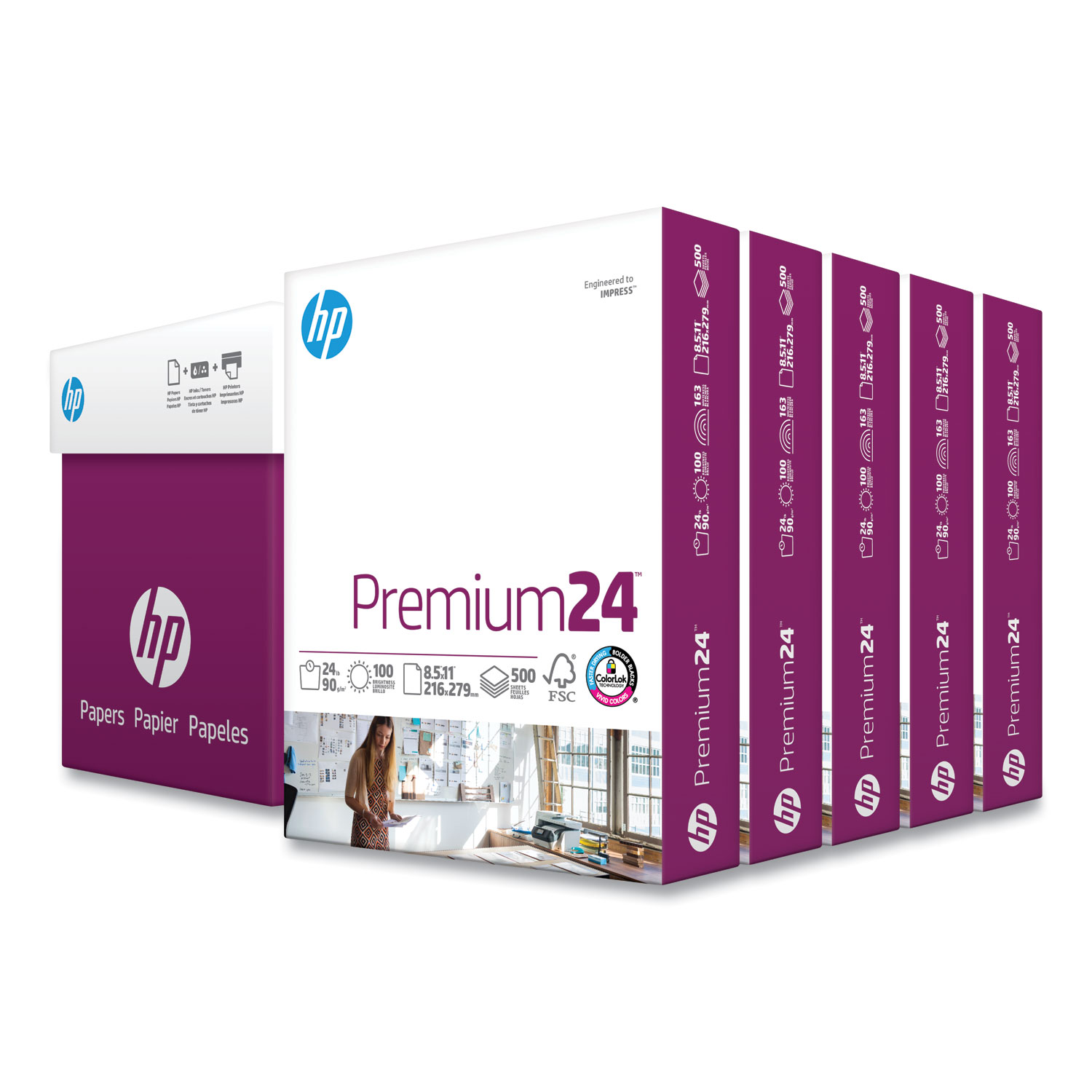 HP Premium24 Multipurpose Paper, 98 Bright, 24 lb, Ultra White, 8-1/2 x  11, 1 Ream, 500 Sheets