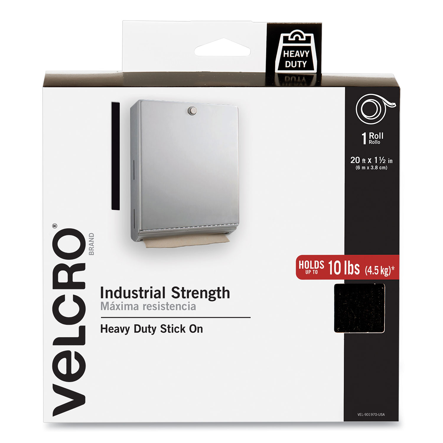 VELCRO Brand Industrial Strength Tape, 15ft x 2in Roll, Black - VEK90197 