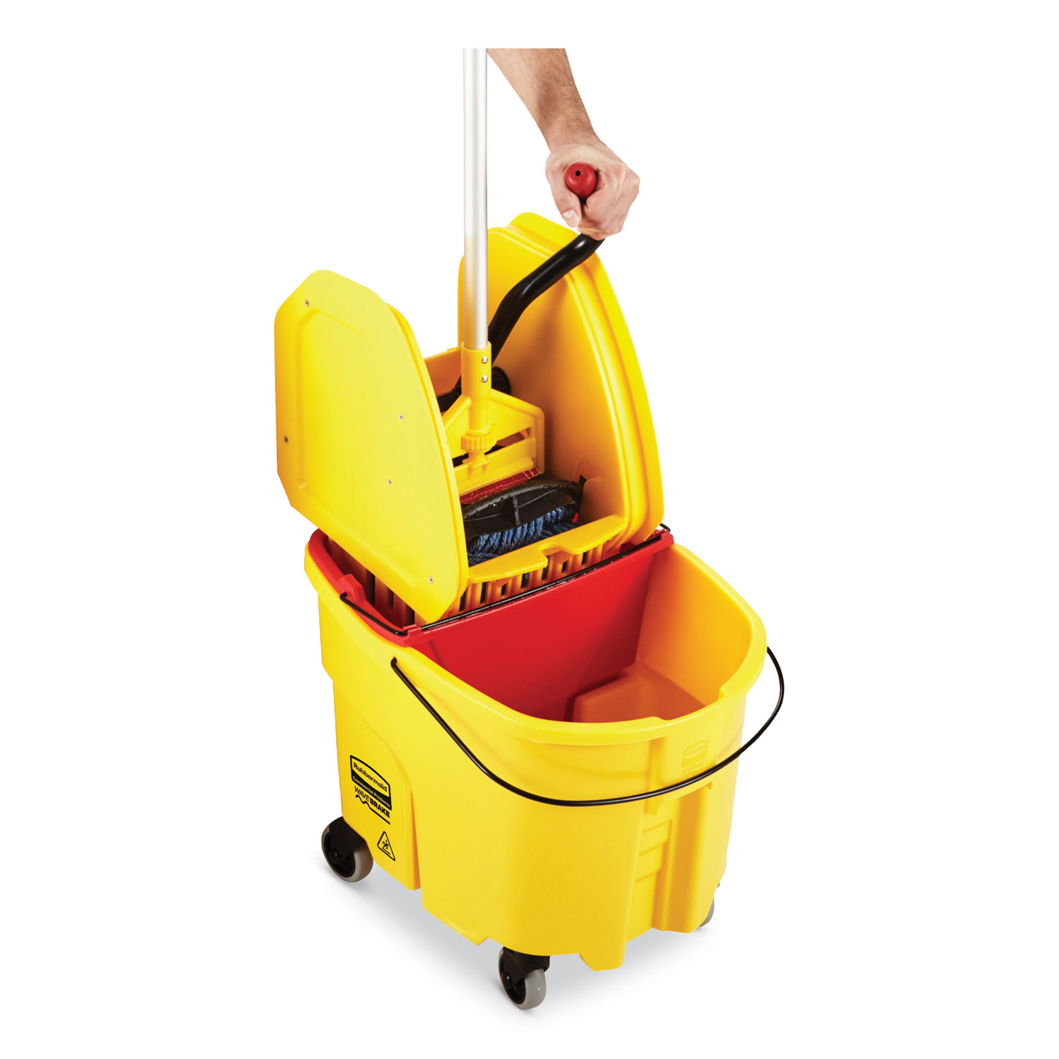 Rubbermaid WaveBrake 44 qt Bucket/Side Press Wringer, Yellow (RCPFG618688YEL)