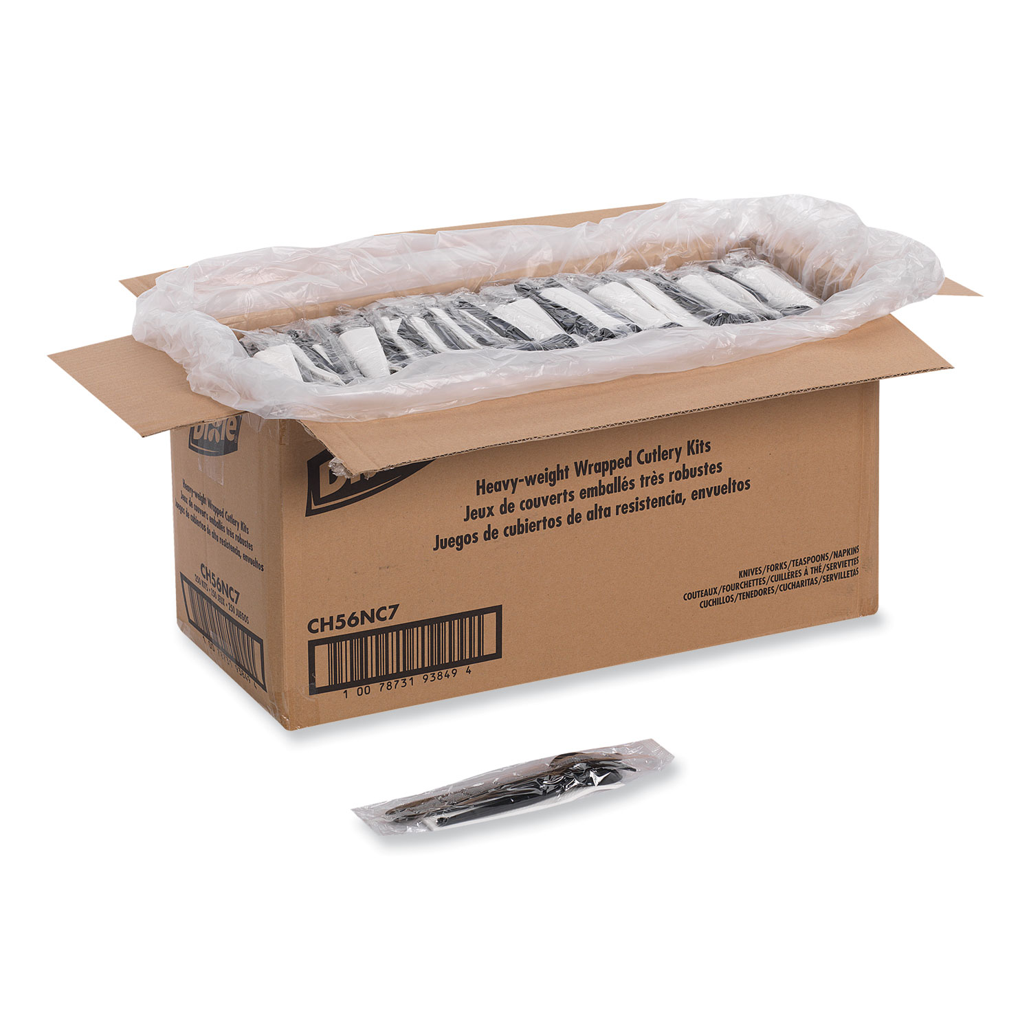 Individually Wrapped Heavyweight Cutlery Set, Fork/Knife/Spoon/Napkin, 250/Carton