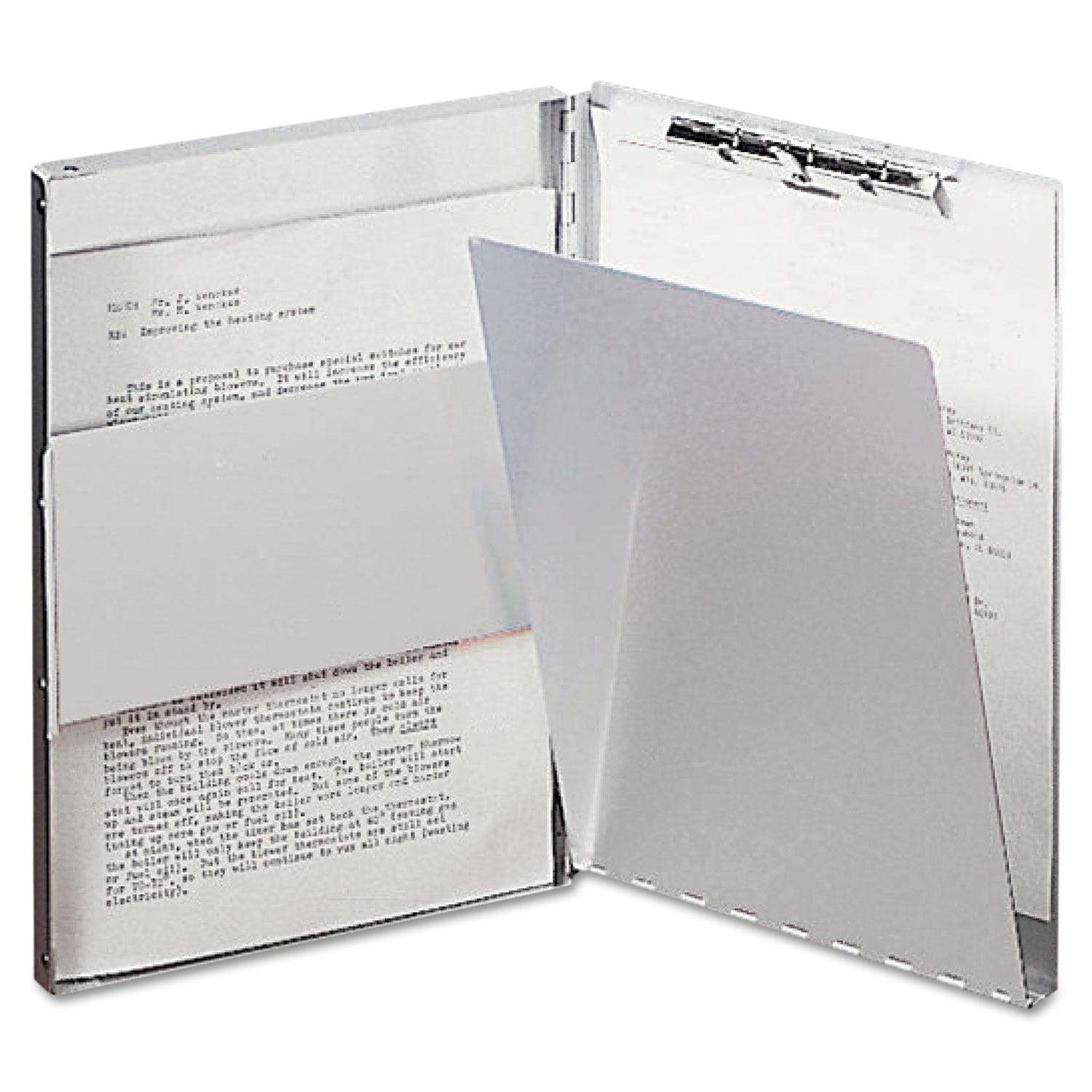 Snapak Aluminum Side-Open Forms Folder, 1/2 Clip, 8 1/2 x 14 Sheets, Silver