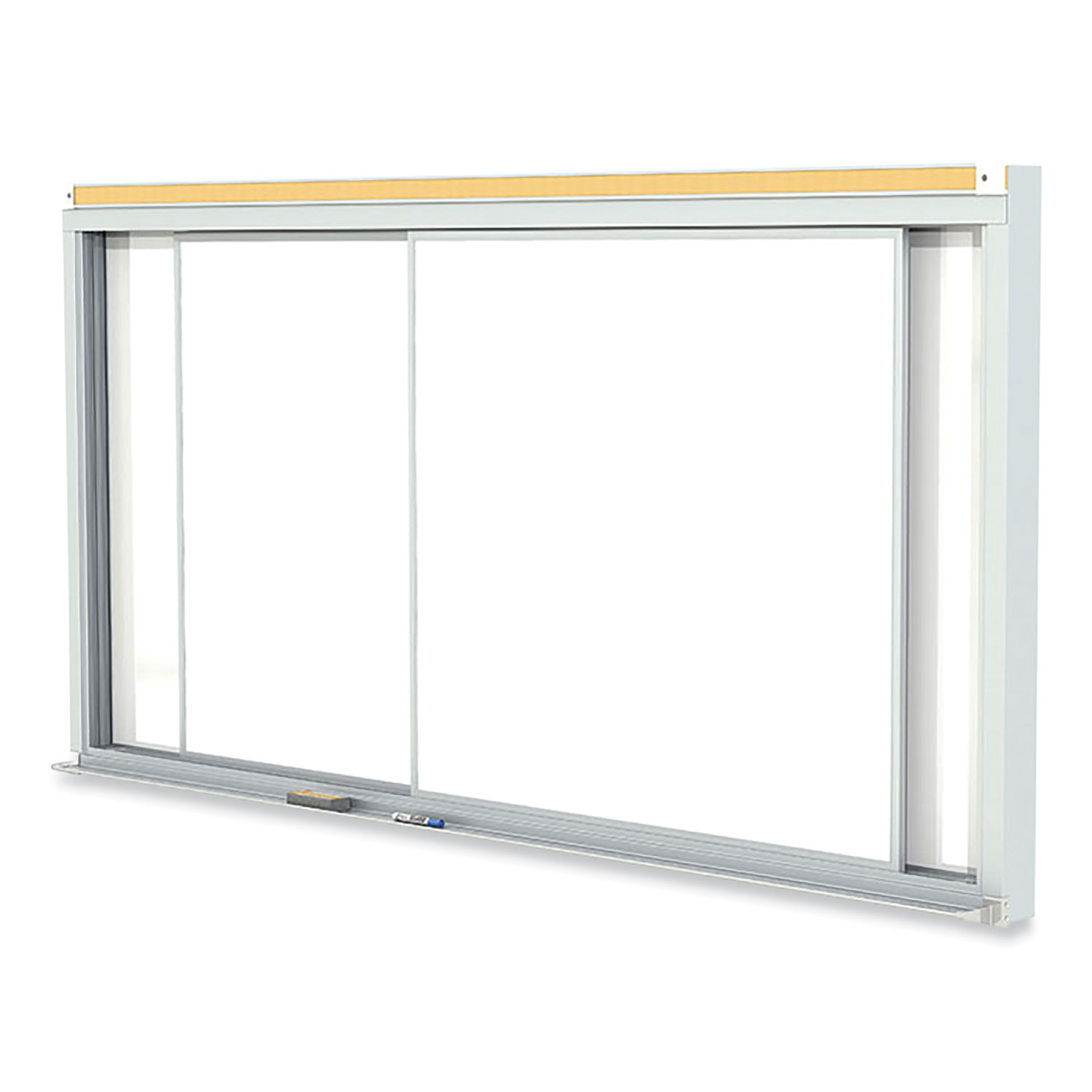 Horizontal Sliding Porcelain Magnetic Whiteboard, 120″ x 48″, White Surface, Satin Aluminum Frame