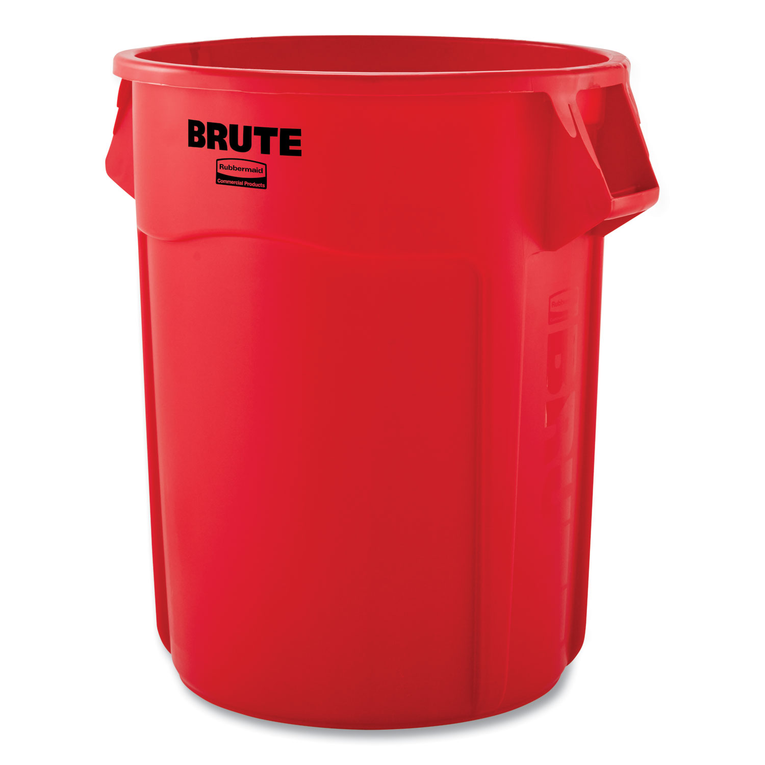 Vented Round Brute Container, 55 gal, Plastic, Red, 3/Carton