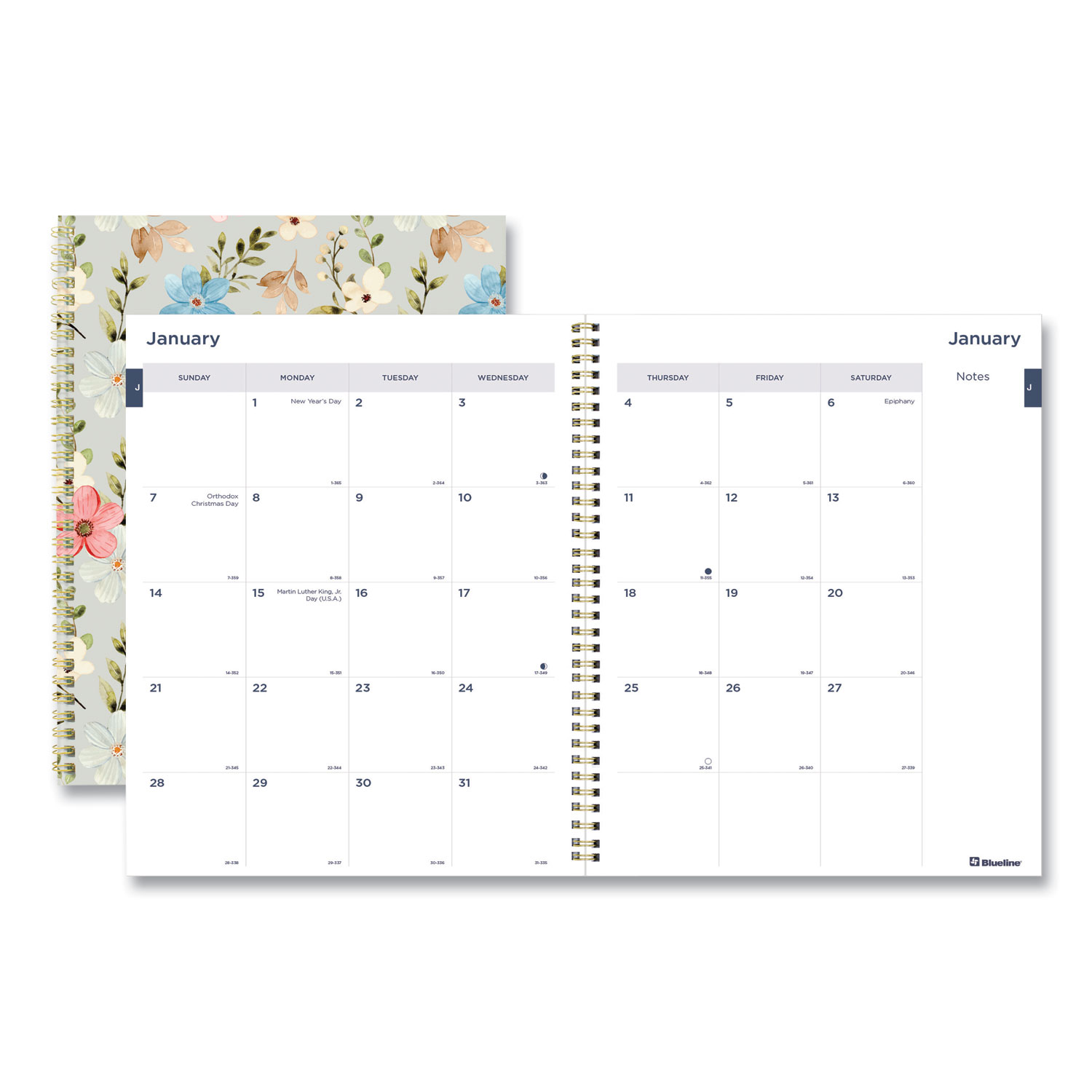 Monthly 14-Month Planner, Spring Floral Watercolor Artwork, 11 x 8.5, Multicolor Cover, 14-Month (Dec to Jan): 2023 to 2025