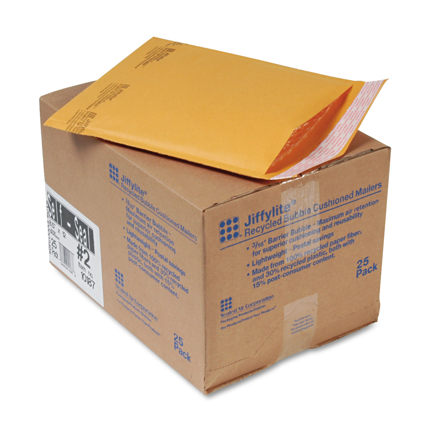  Sealed Air 10187 Jiffylite Self-Seal Bubble Mailer, #2, Barrier Bubble Lining, Self-Adhesive Closure, 8.5 x 12, Golden Brown Kraft, 25/Carton (SEL10187) 