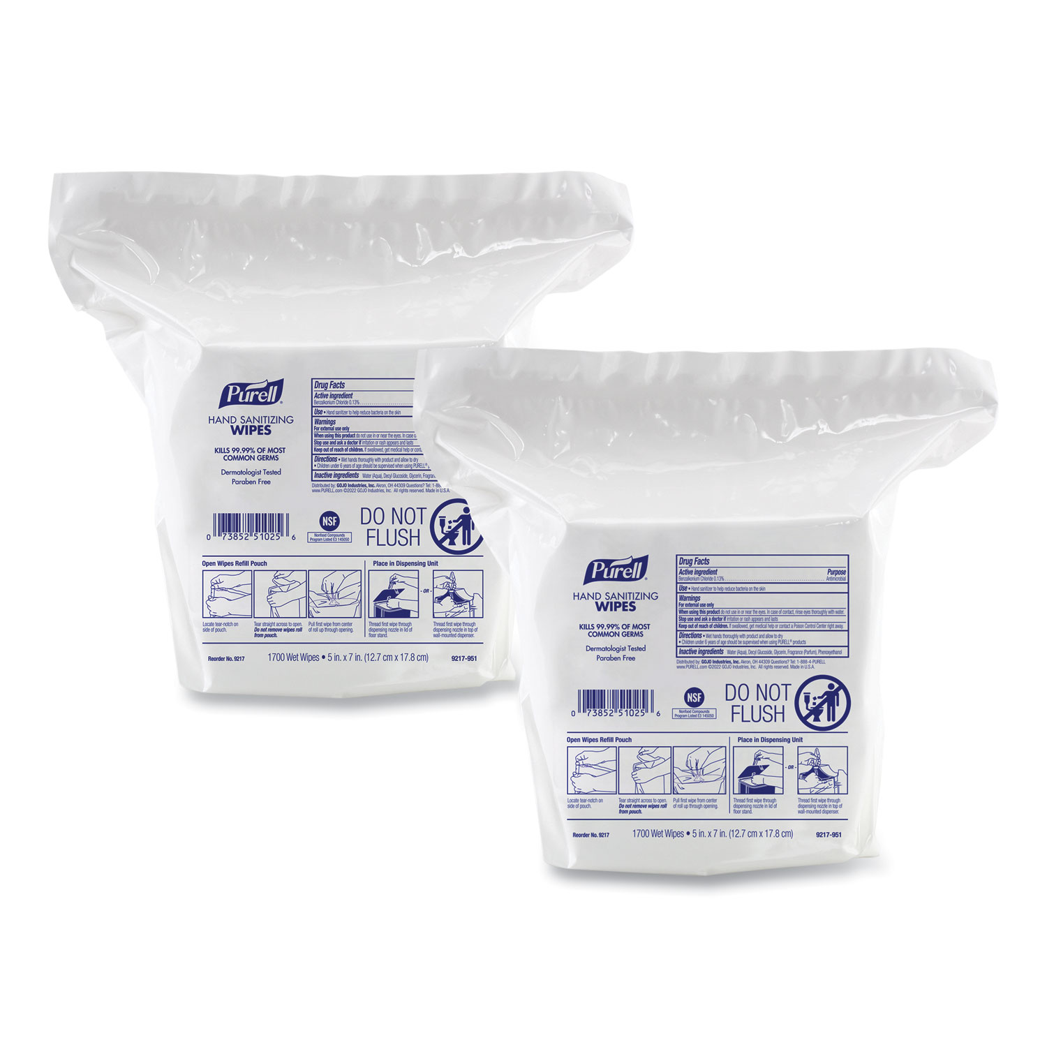 Hand Sanitizing Wipes, 3-Ply, 8.25 x 14.06, Fresh Citrus Scent, White, 1,700 Wipes/Pouch, 2 Pouches/Carton