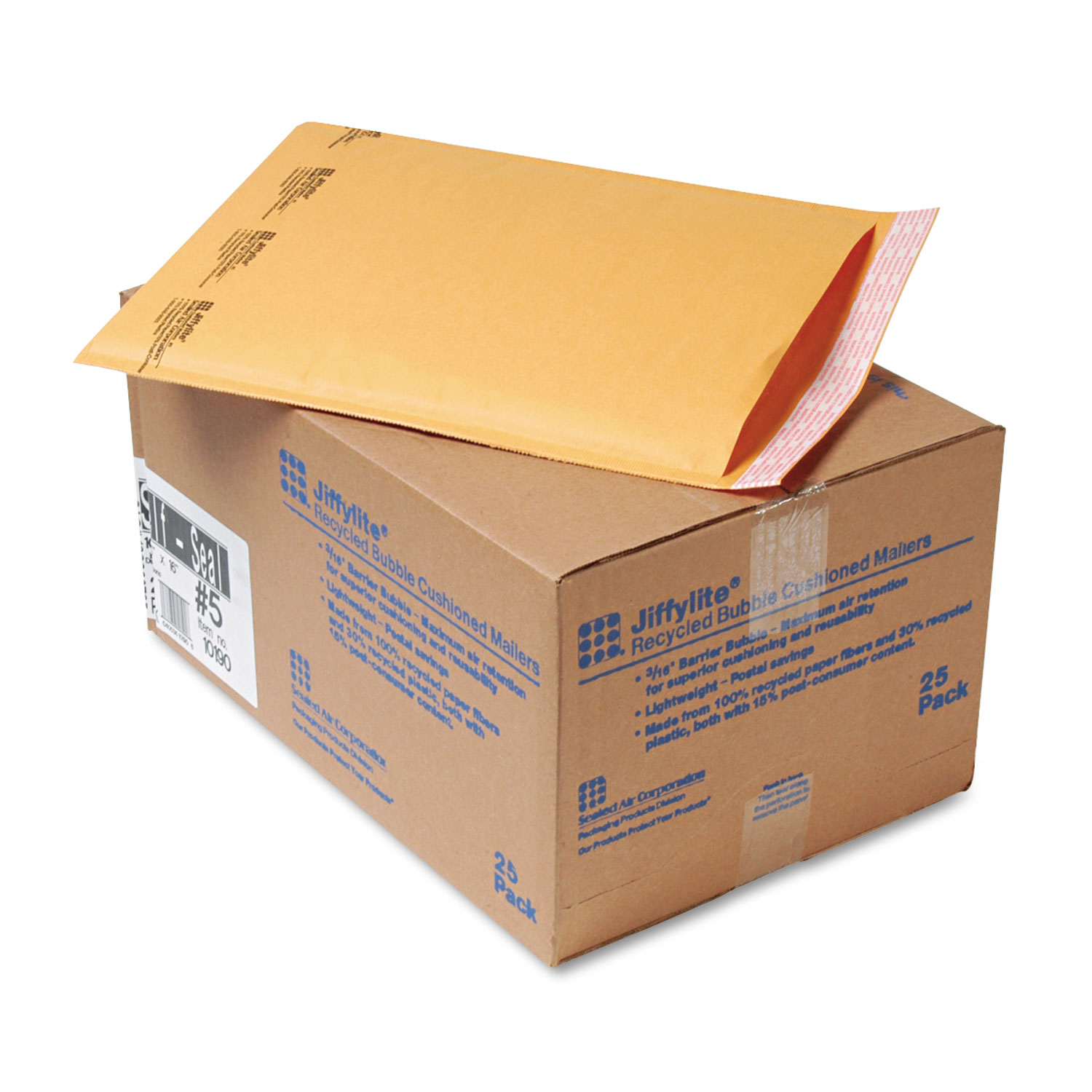  Sealed Air 10190 Jiffylite Self-Seal Bubble Mailer, #5, Barrier Bubble Lining, Self-Adhesive Closure, 10.5 x 16, Golden Brown Kraft, 25/Carton (SEL10190) 