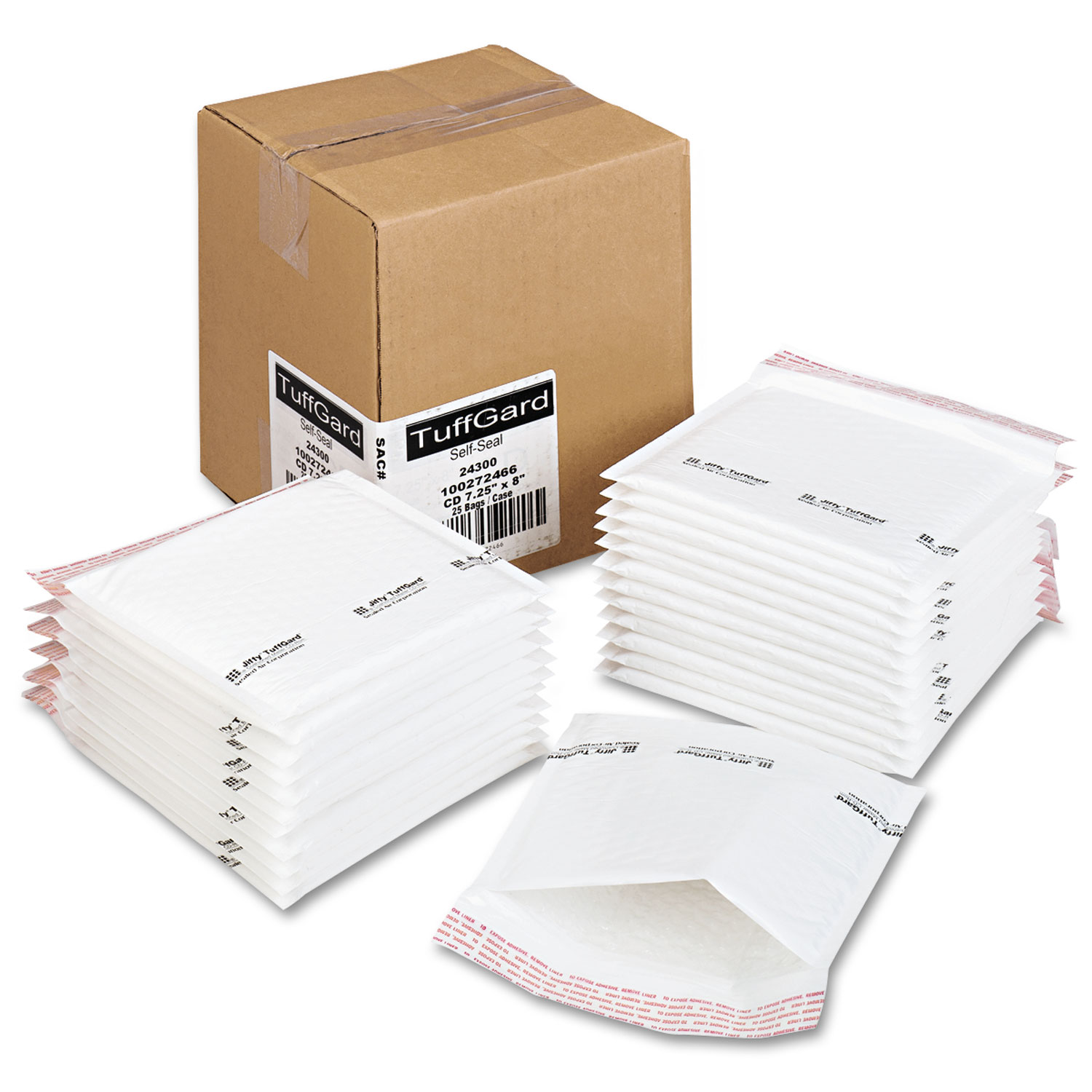 Jiffy TuffGard Self Seal Cushioned Mailer, 7 1/4 x 8, White, 25/Box