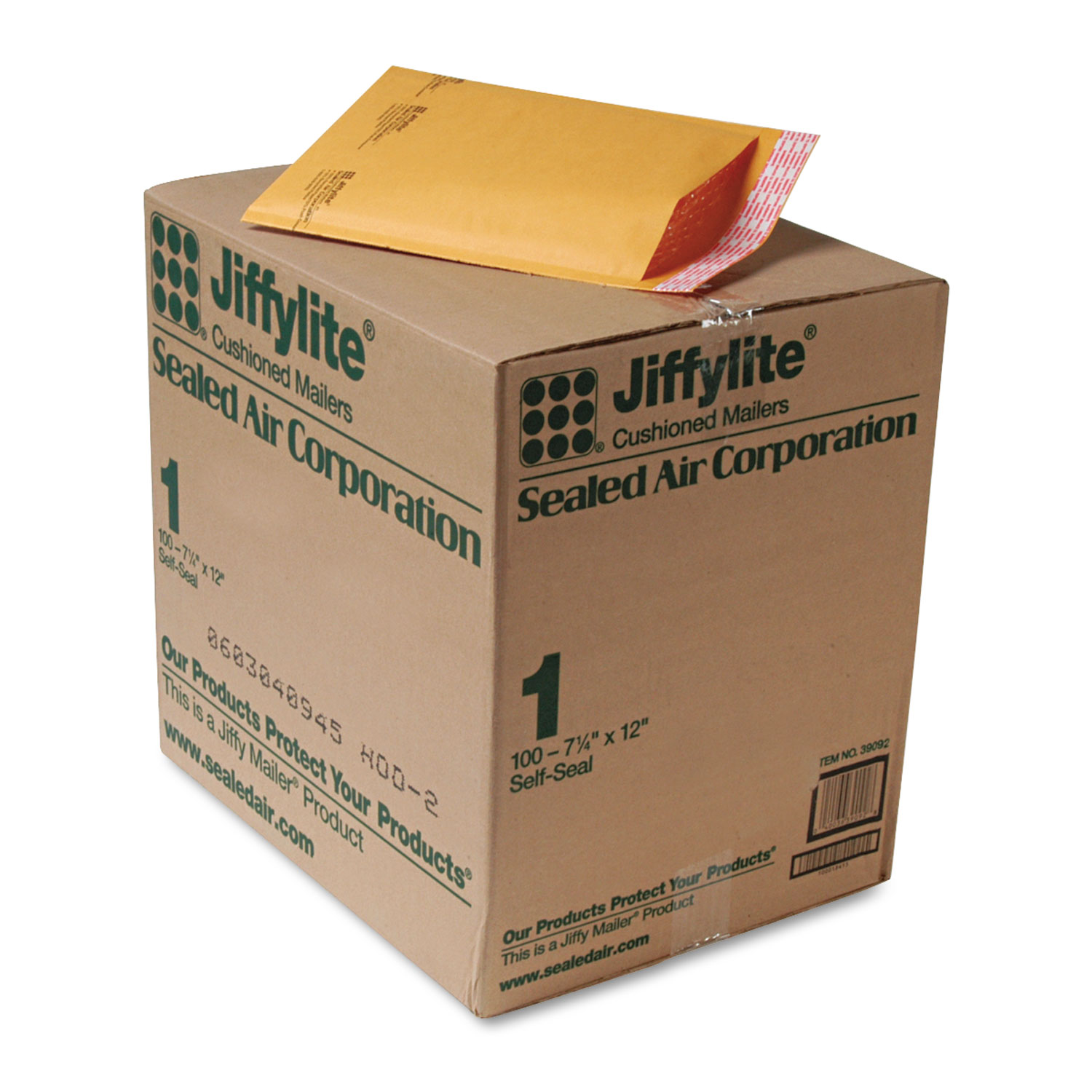  Sealed Air 39092 Jiffylite Self-Seal Bubble Mailer, #1, Barrier Bubble Lining, Self-Adhesive Closure, 7.25 x 12, Golden Kraft, 100/Carton (SEL39092) 