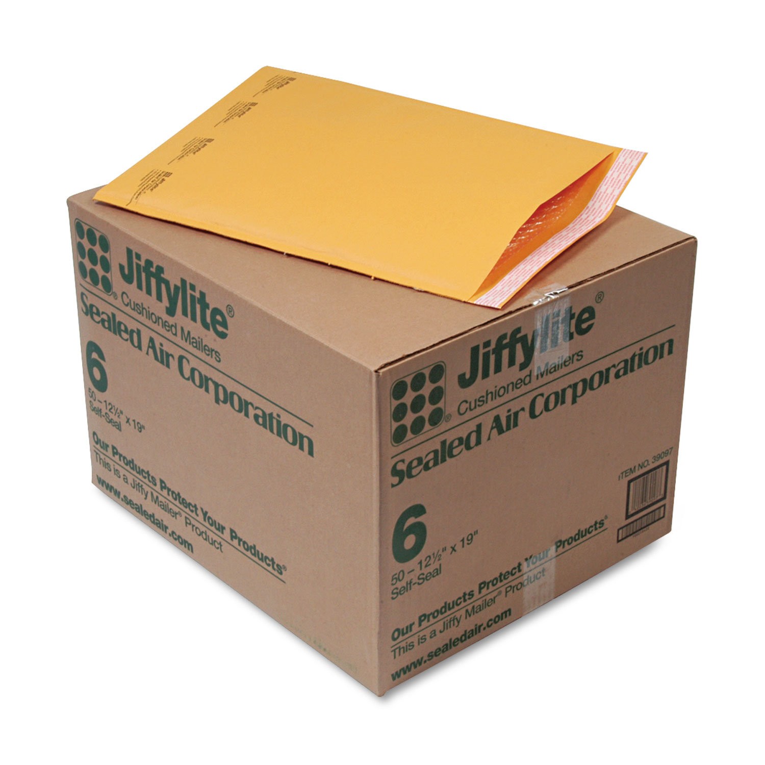 Sealed Air 39097 Jiffylite Self-Seal Bubble Mailer, #6, Barrier Bubble Lining, Self-Adhesive Closure, 12.5 x 19, Golden Brown Kraft, 50/Carton (SEL39097) 