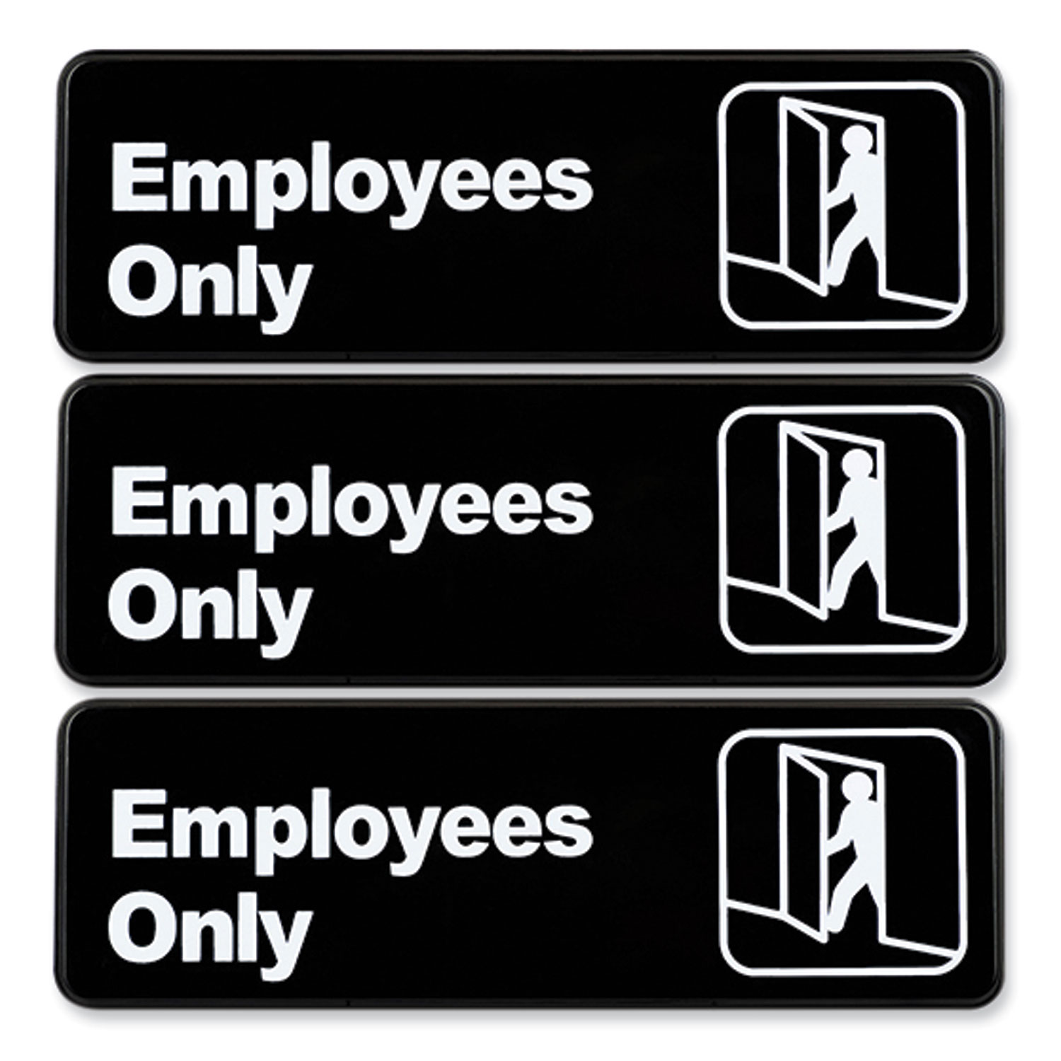 Employees Only Indoor/Outdoor Wall Sign, 9″ x 3″, Black Face, White Graphics, 3/Pack