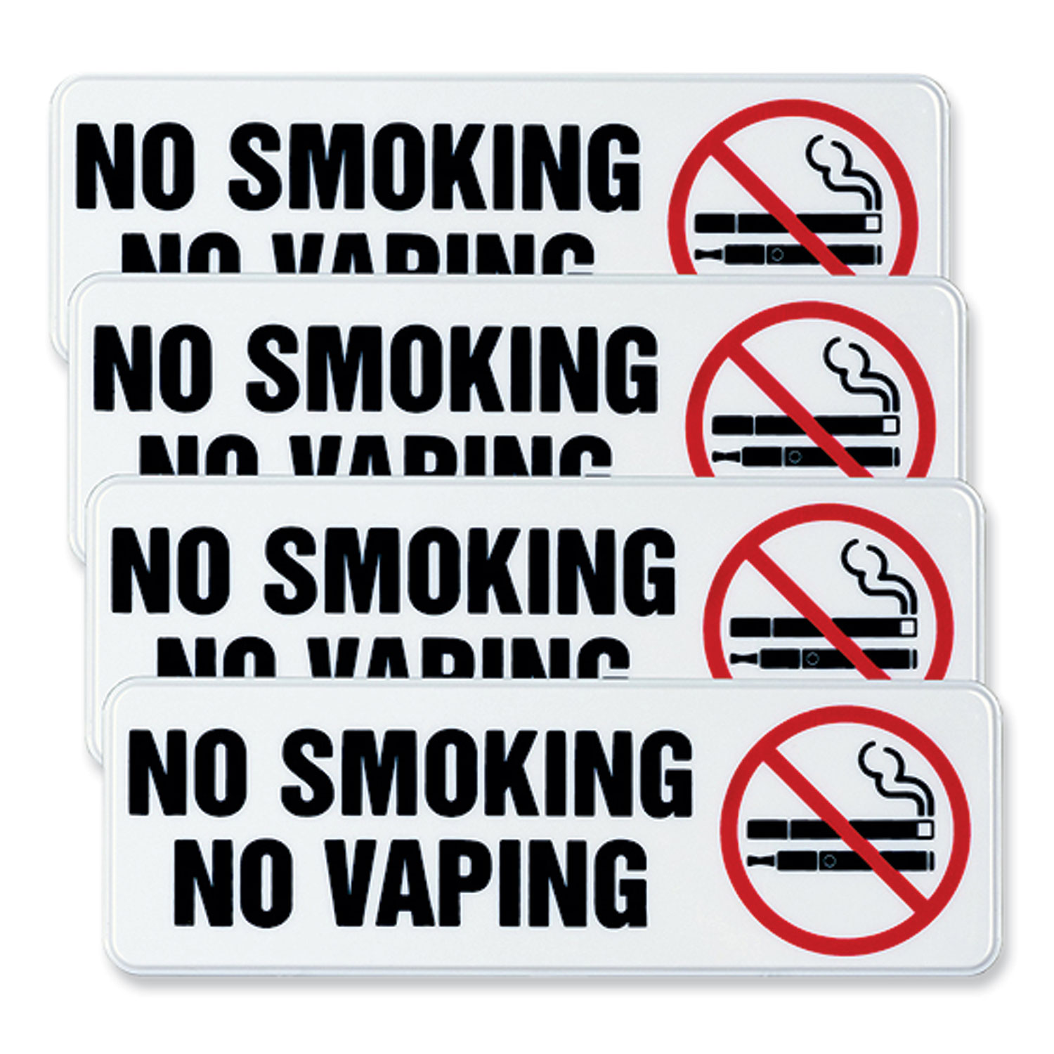 No Smoking No Vaping Indoor/Outdoor Wall Sign, 9″ x 3″, Black Face, Black/Red Graphics, 4/Pack