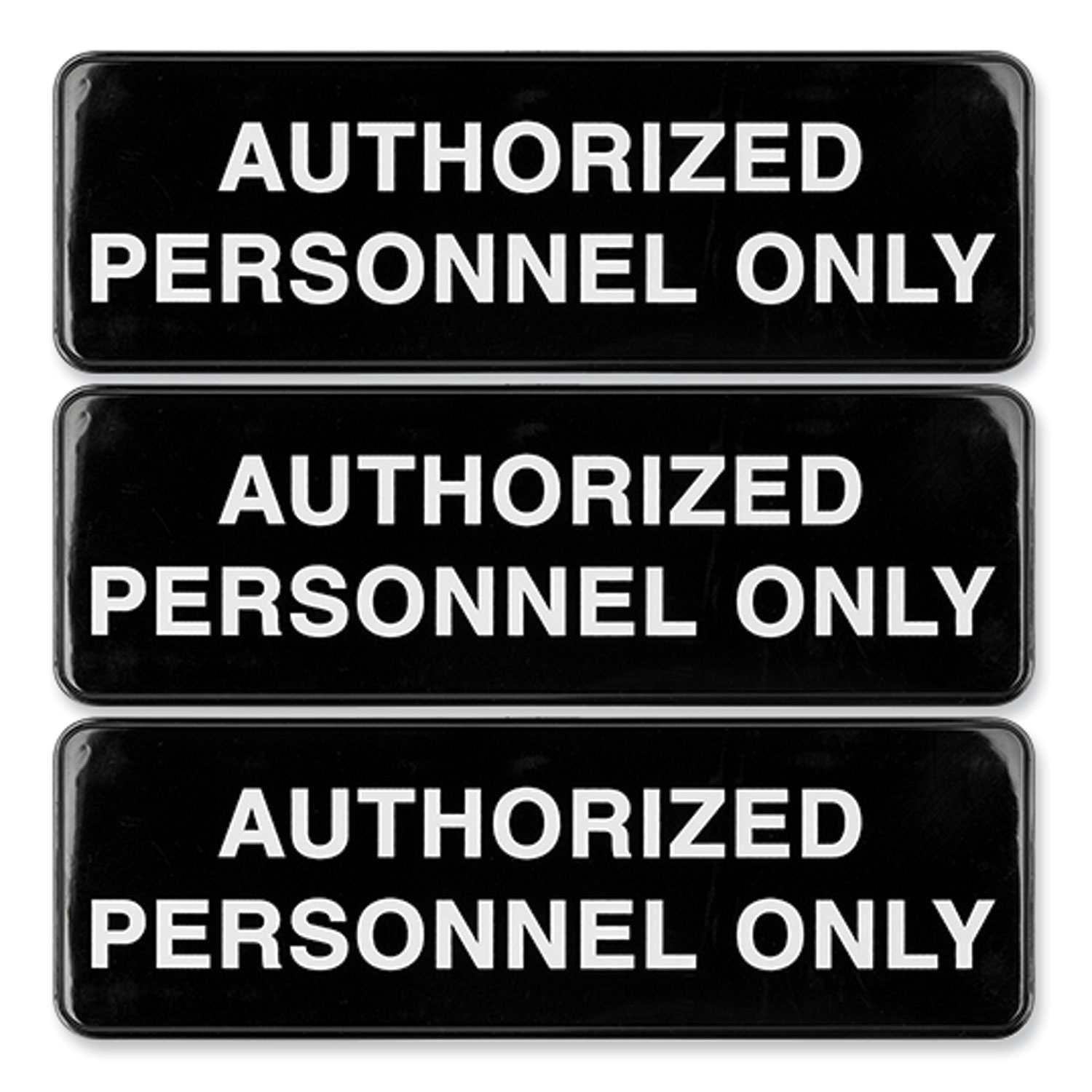 Authorized Personnel Only Indoor/Outdoor Wall Sign, 9″ x 3″, Black Face, White Graphics, 3/Pack