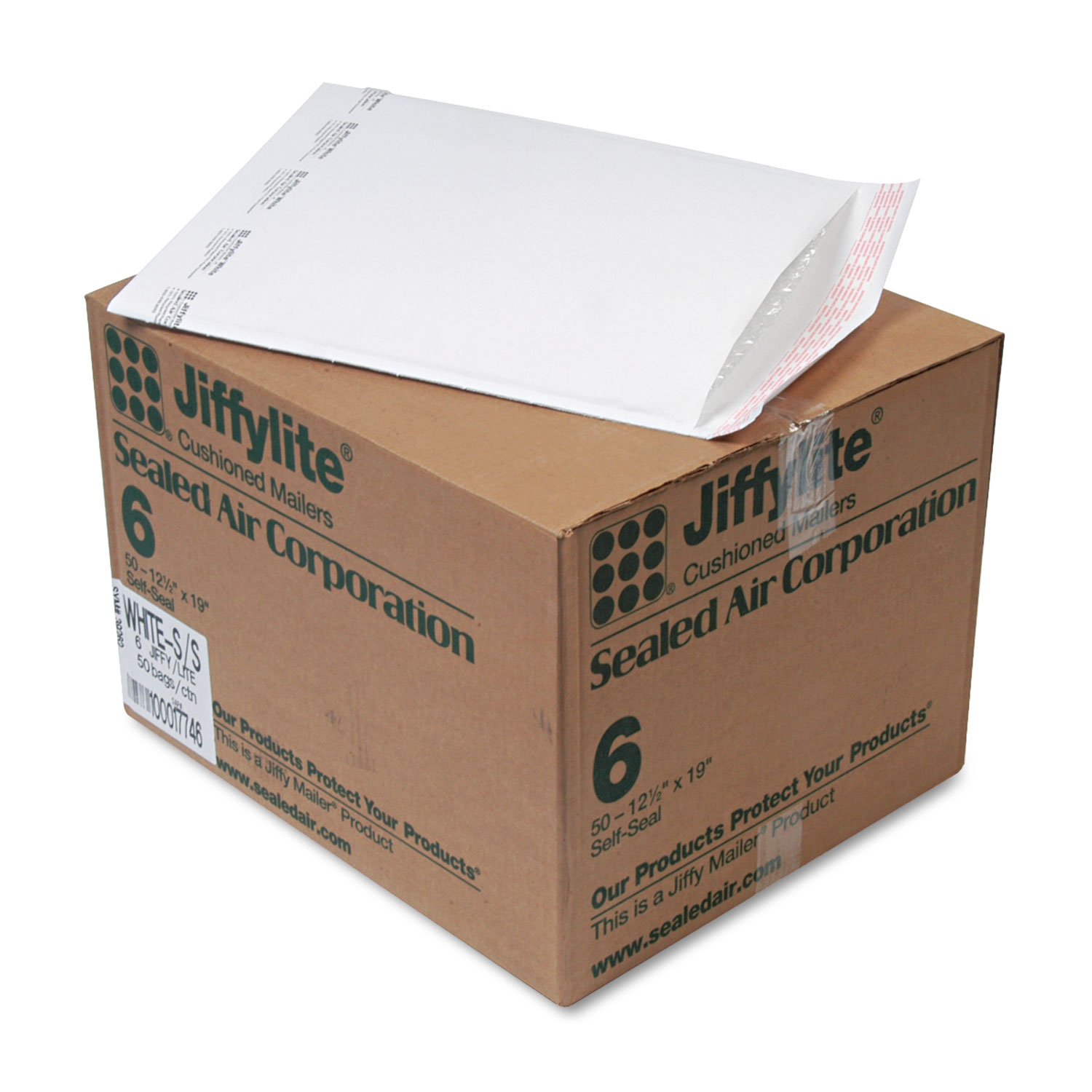 Jiffylite Self Seal Mailer, #6, 12 1/2 x 19, White, 50/Carton