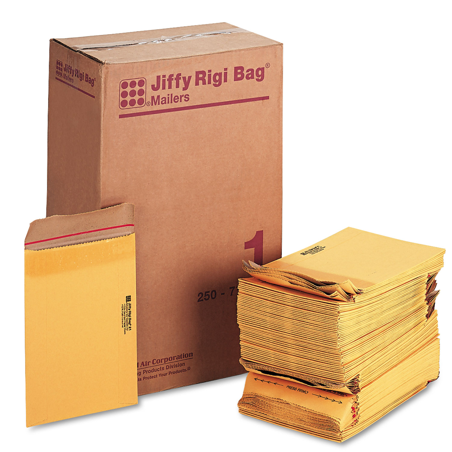 Jiffy Rigi Bag Mailer, #1, 7 1/4 x 10 1/2, Natural Kraft, 250/Carton