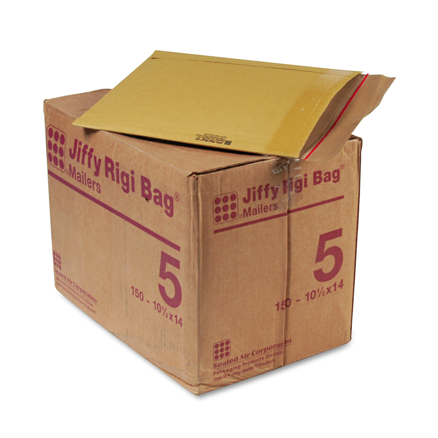 Jiffy Rigi Bag Mailer, #5, 10 1/2 x 14, Natural Kraft, 150/Carton