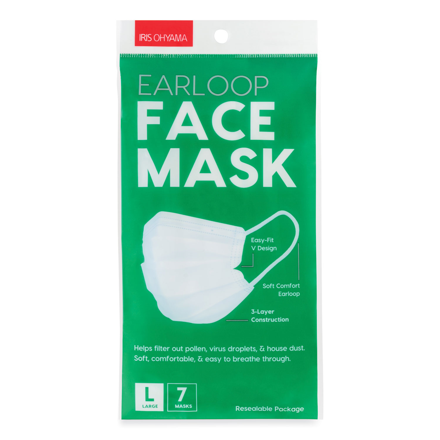 Earloop Disposable Face Mask, 3-Ply Non-Woven, Large, 7/Pack