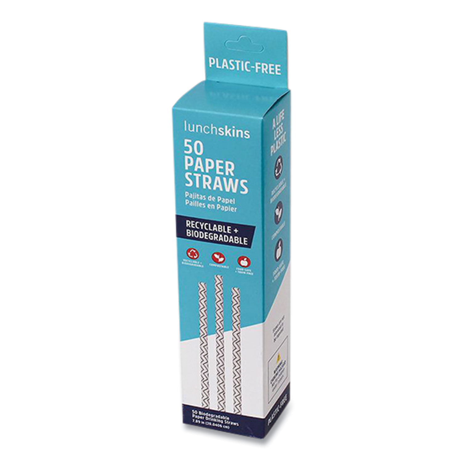 Blue Chevron Paper Straws, 7.89″, 50/Box