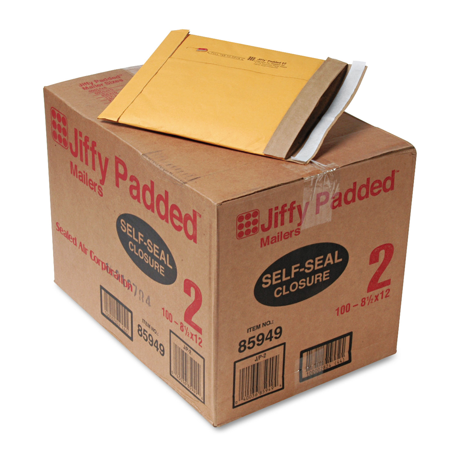  Sealed Air 67068 Jiffy Padded Mailer, #2, Paper Lining, Self-Adhesive Closure, 8.5 x 12, Natural Kraft, 100/Carton (SEL67068) 
