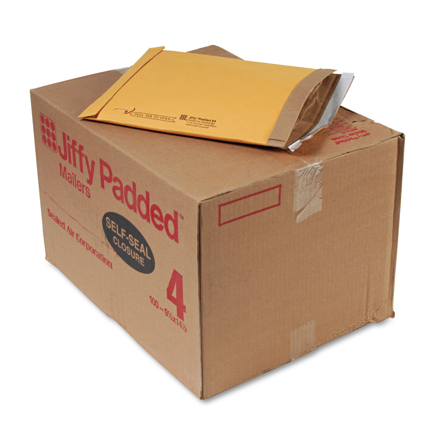 Jiffy Padded Self Seal Mailer, #4, 9 1/2 x 14 1/2, Natural Kraft, 100/Carton