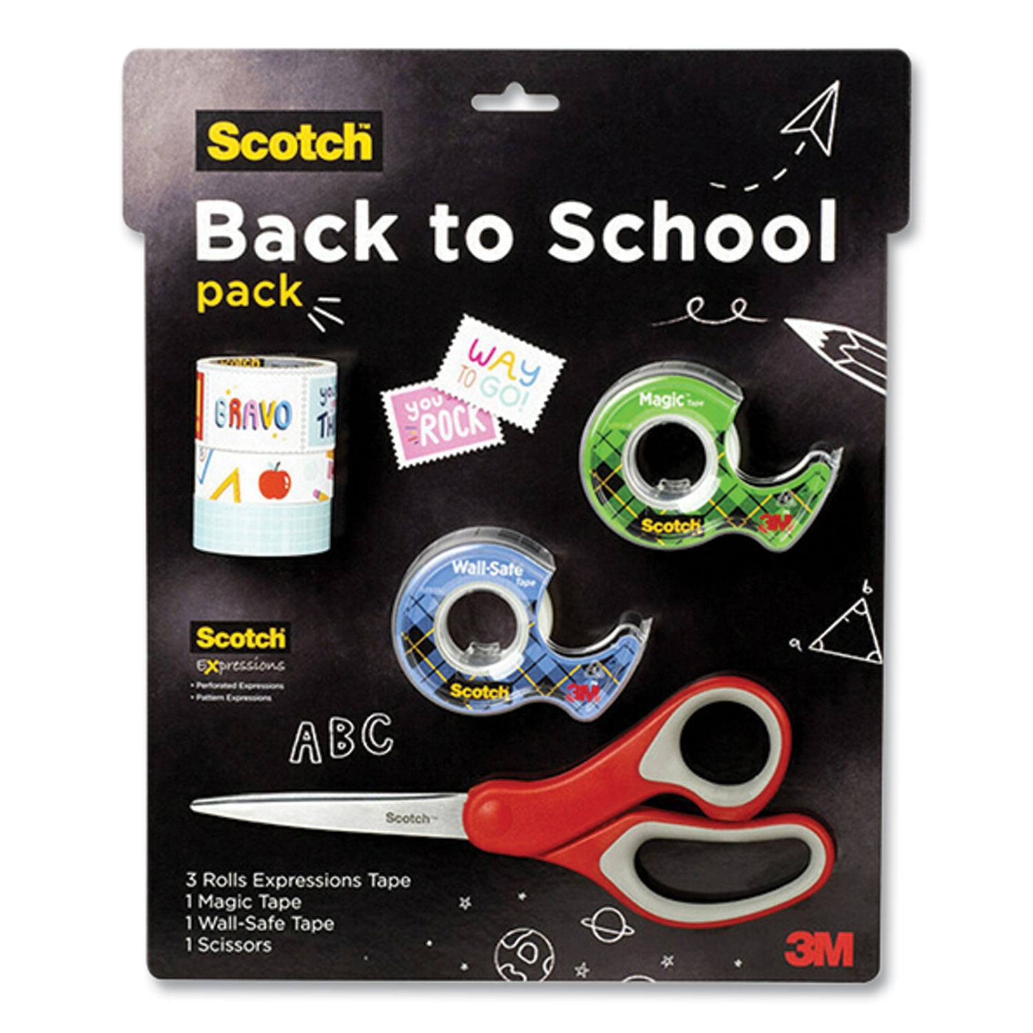 Back To School Pack, Assorted Tapes Plus Scissors/Kit