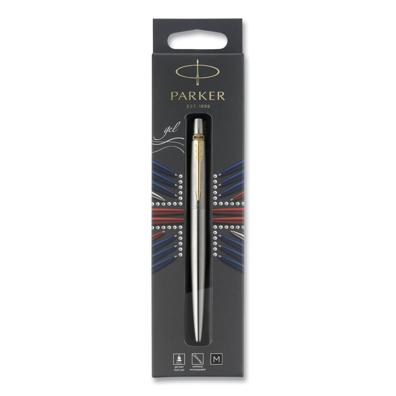 Jotter Rollerball Pen, Medium Point 0.7 mm, Black Ink, Stainless Steel Barrel