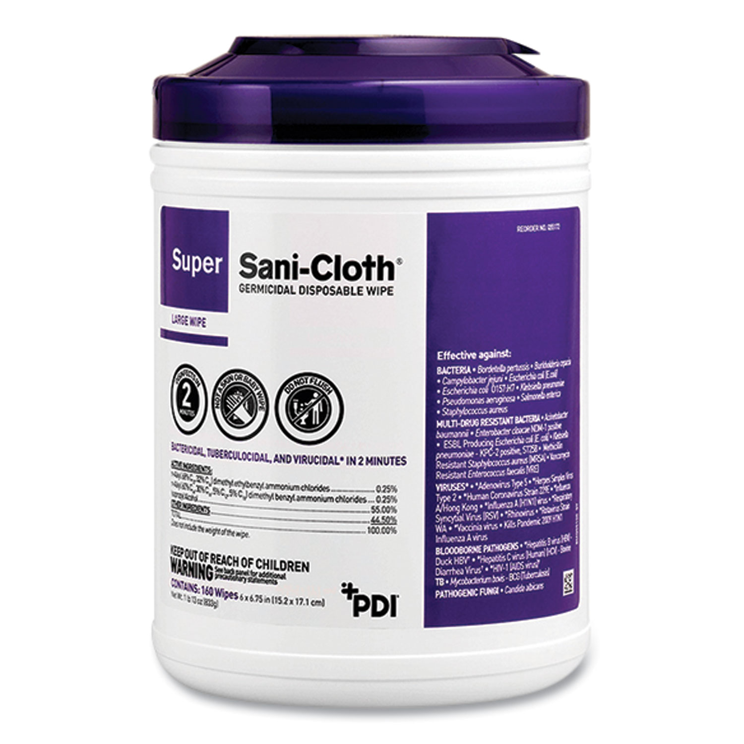 Super Sani-Cloth Germicidal Disposable Wipes, Extra-Large, 1-Ply, 7.5″ x 15″, Unscented, White, 75/Pack