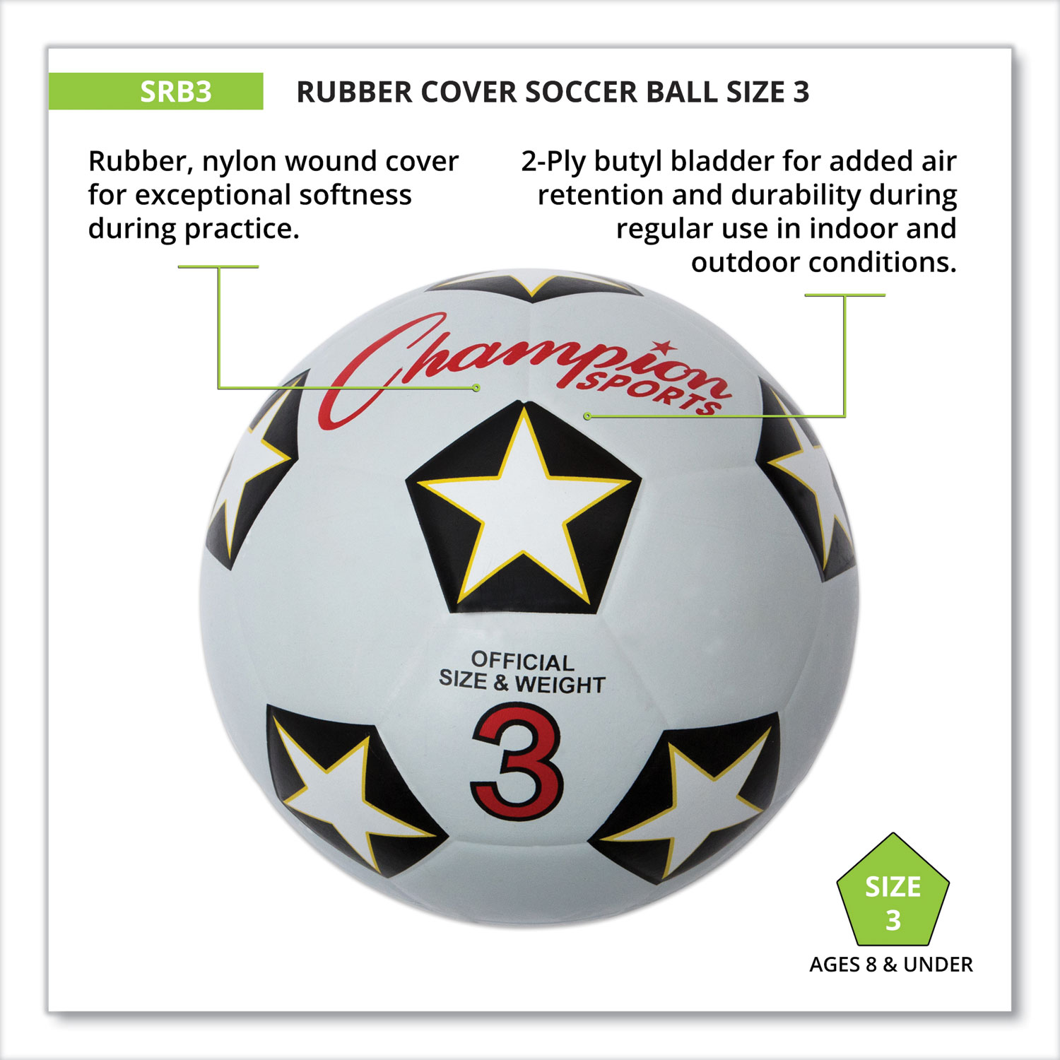 Rubber Sports Ball For Soccer No. 3 Size White Black mastersupplyonline