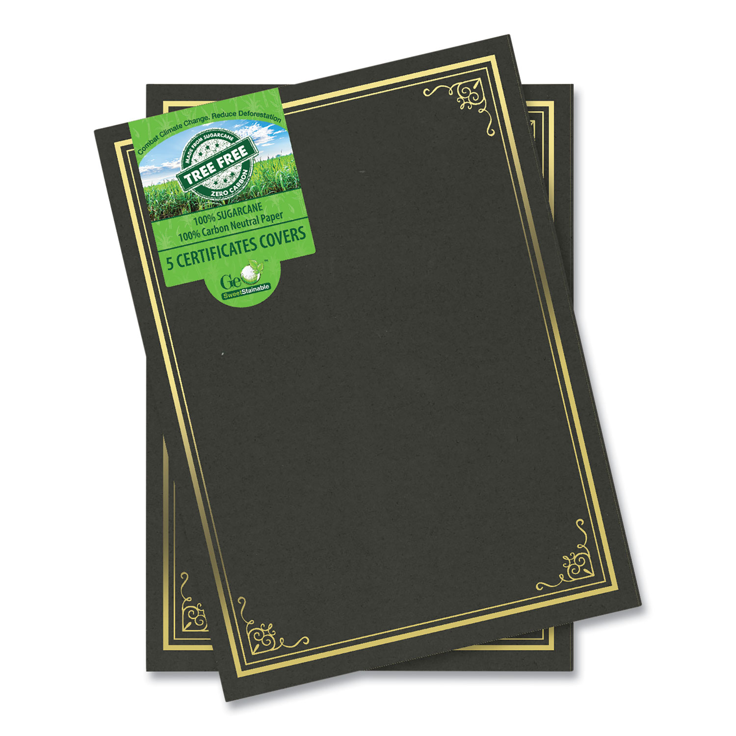 Certificate/Document Cover, 9.75″ x 12.5″, Black With Gold Foil, 5/Pack