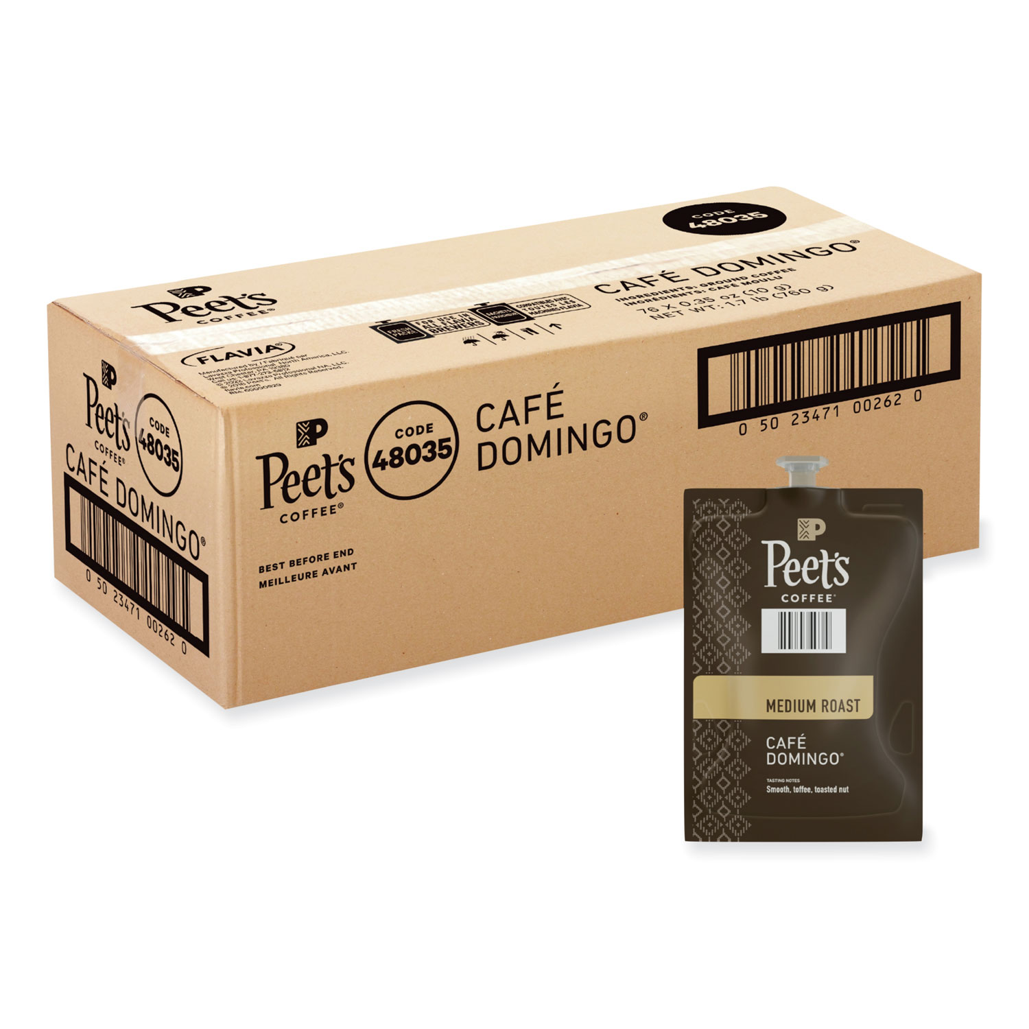 FLAVIA Ground Coffee Freshpacks, Cafe  Domingo Blend, 0.35 oz Freshpack, 76/Carton