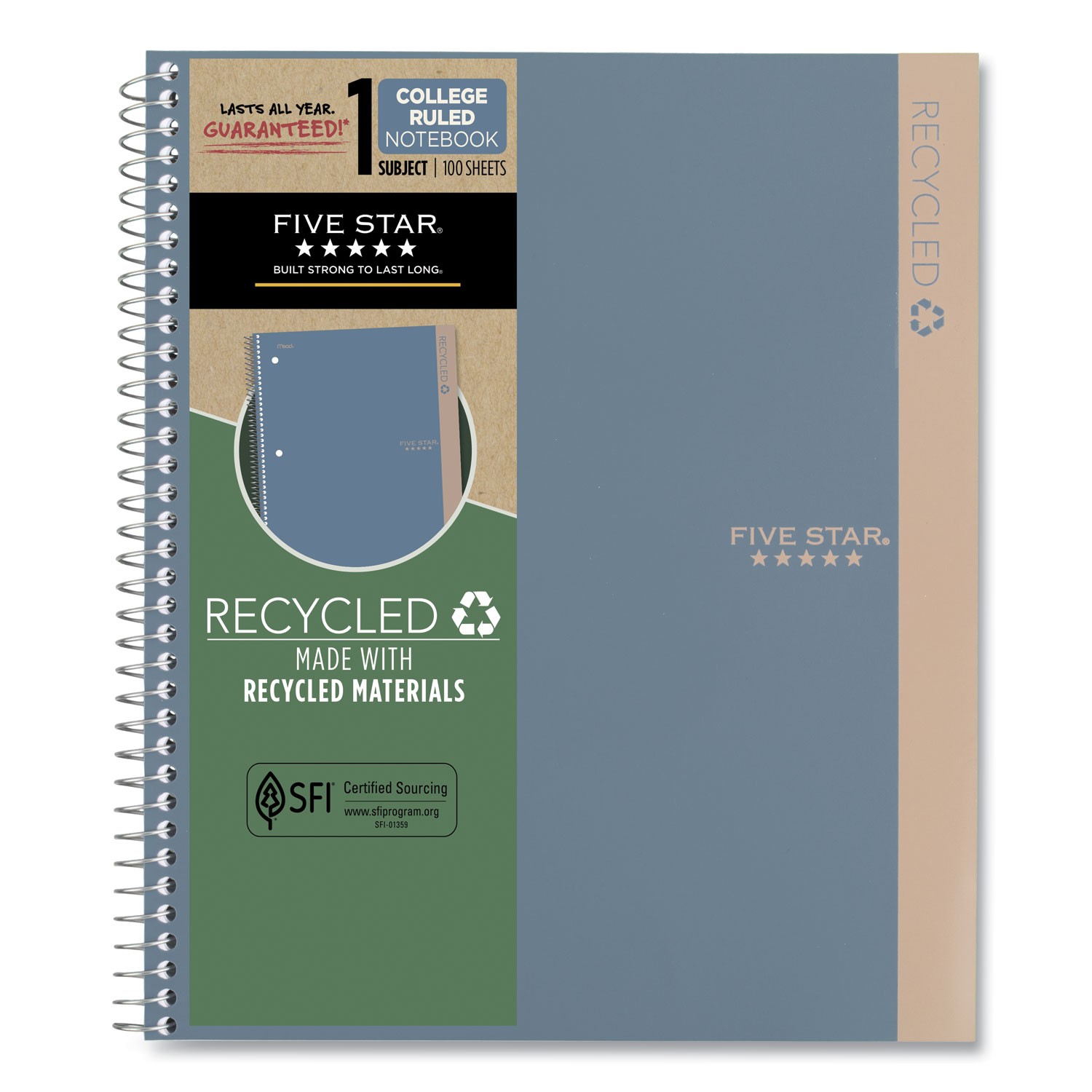 Recycled Notebook, 1 Subject, Medium/College Rule, Randomly Assorted Cover,  11 x 8.5 Sheets