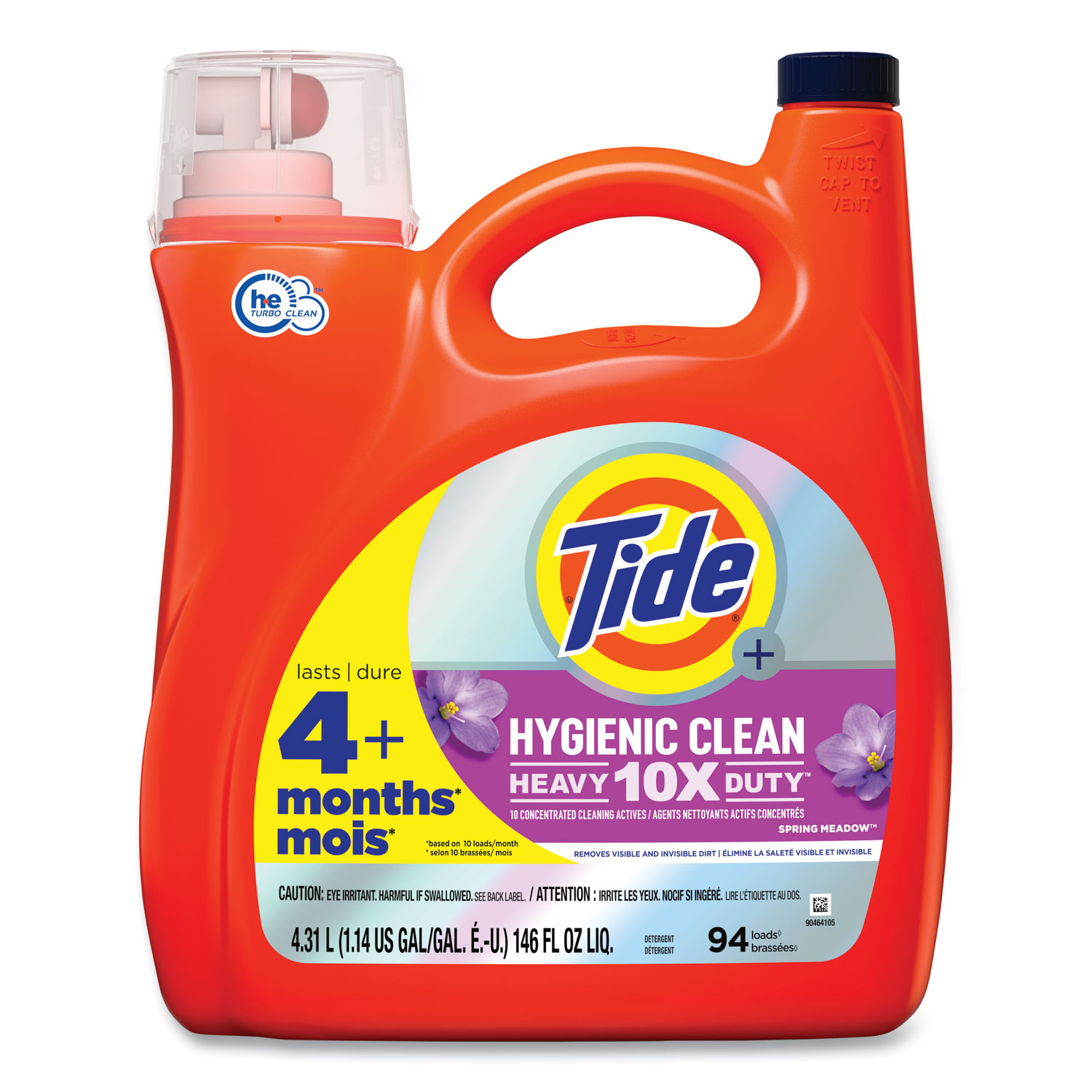 Hygienic Clean Heavy 10x Duty HE Liquid Laundry Detergent, Spring Meadow Scent, 146 oz Pour Bottle, 4/Carton