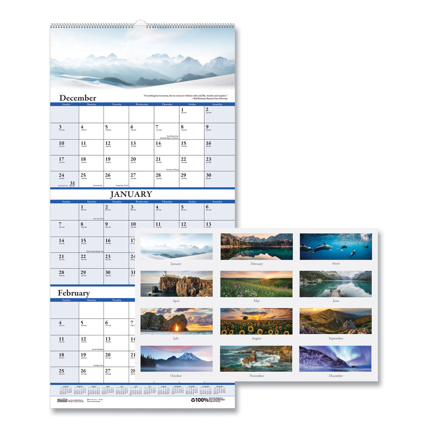 Earthscapes Recycled 3Month Vertical Wall Calendar, Scenic Landscapes