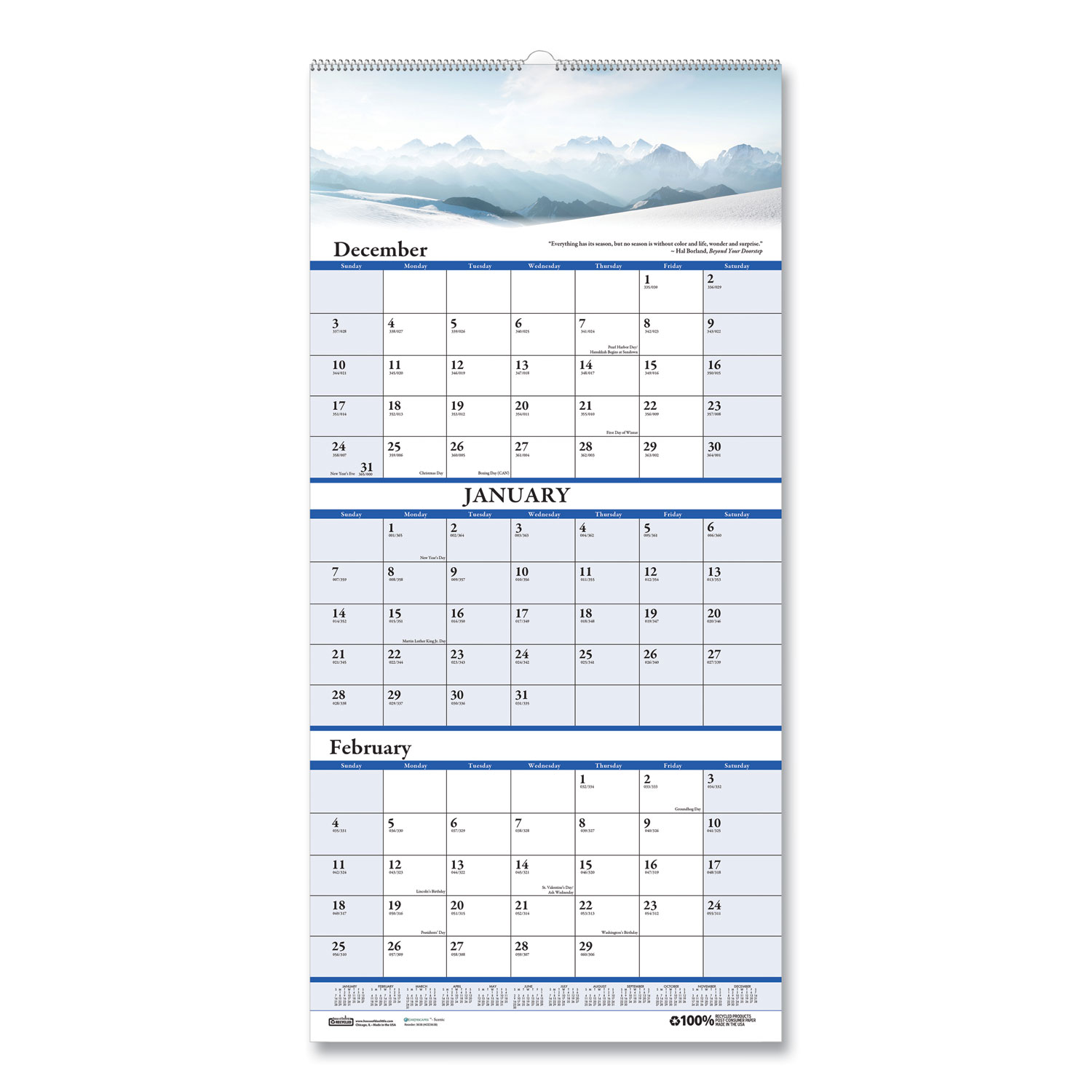 Earthscapes Recycled 3Month Vertical Wall Calendar Zerbee