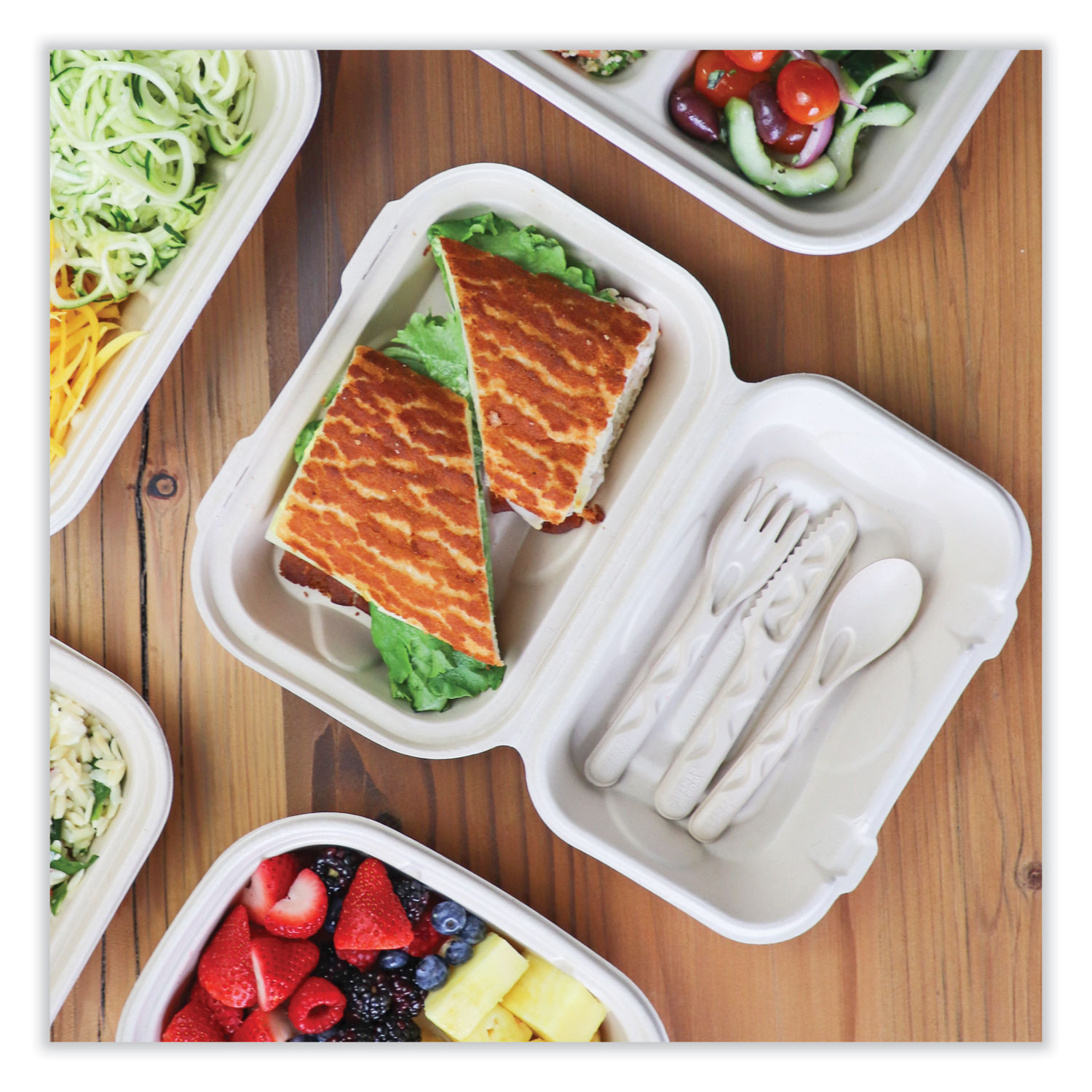 World Centric Fiber Trays, 5-Compartment, 8.5 x 10.24 x 1.01, Natural, Paper, 400/Carton