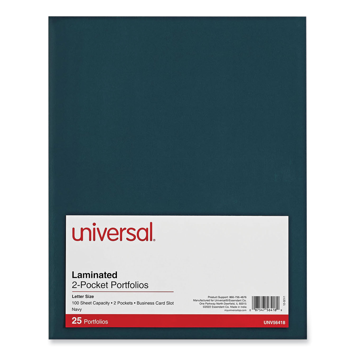 Laminated Two-Pocket Folder, Cardboard Paper, 100-Sheet Capacity, 11 x 8.5, Navy, 25/Box