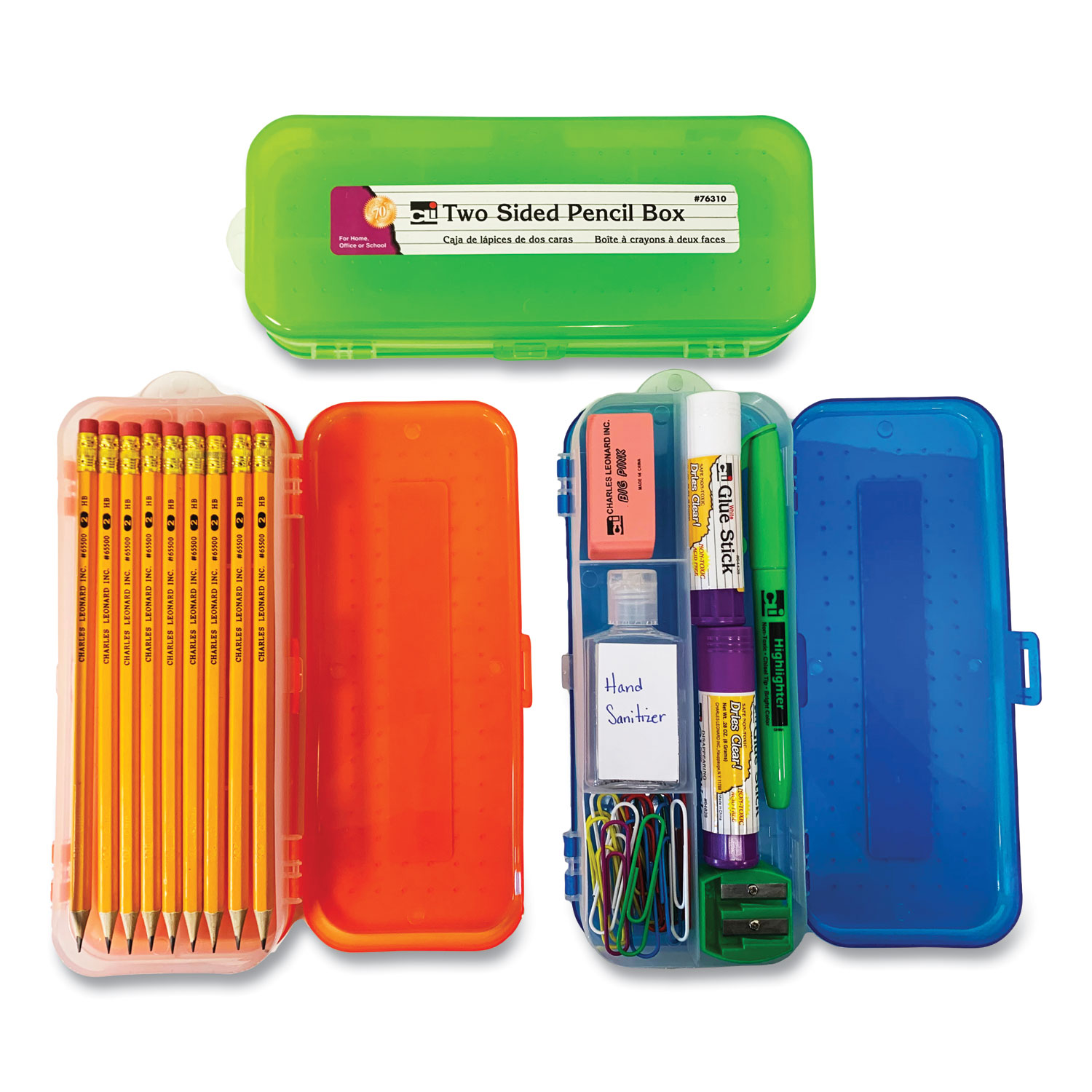 Charles Leonard Pencil Boxes, Plastic Snap-Close Box, 2.5 x 5.25 x 8.25  Inches, Assorted Colors, 24-Pack (76305)