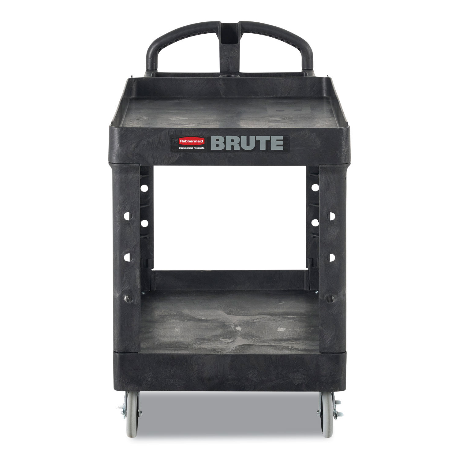 BRUTE Heavy-Duty Utility Cart with Lipped Shelves, Plastic, 2 Shelves, 500 lb Capacity, 17.13″ x 38.5″ x 38.88″, Black