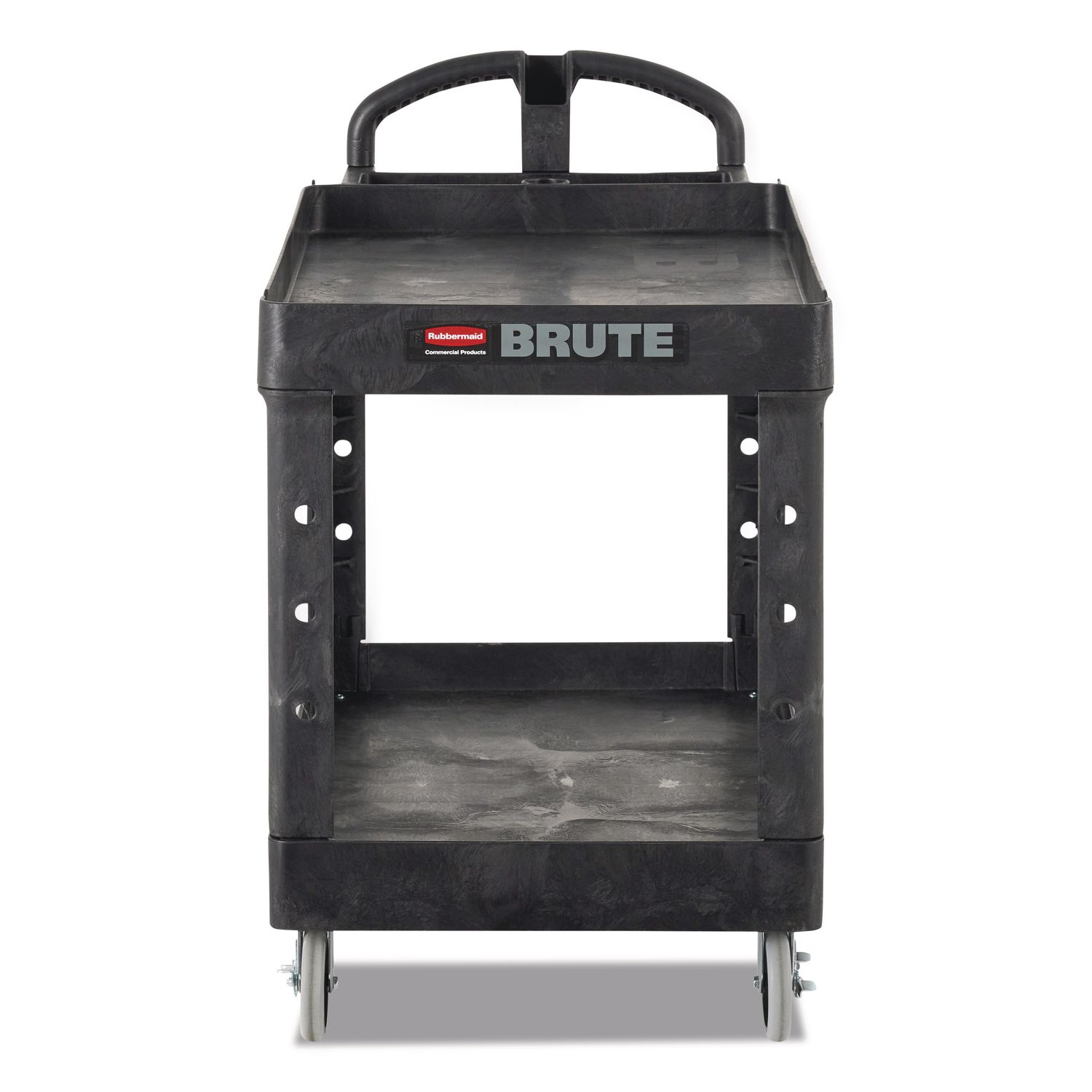 BRUTE Heavy-Duty Utility Cart with Lipped Shelves, Plastic, 2 Shelves, 500 lb Capacity, 25.88" x 45.25" x 37.13", Black